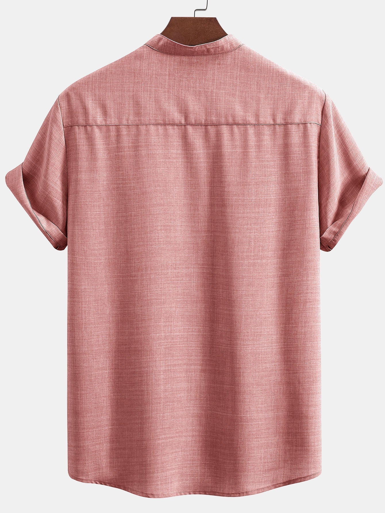 Short Sleeve Stand Collar Shirt & Straight Leg Linen Pants