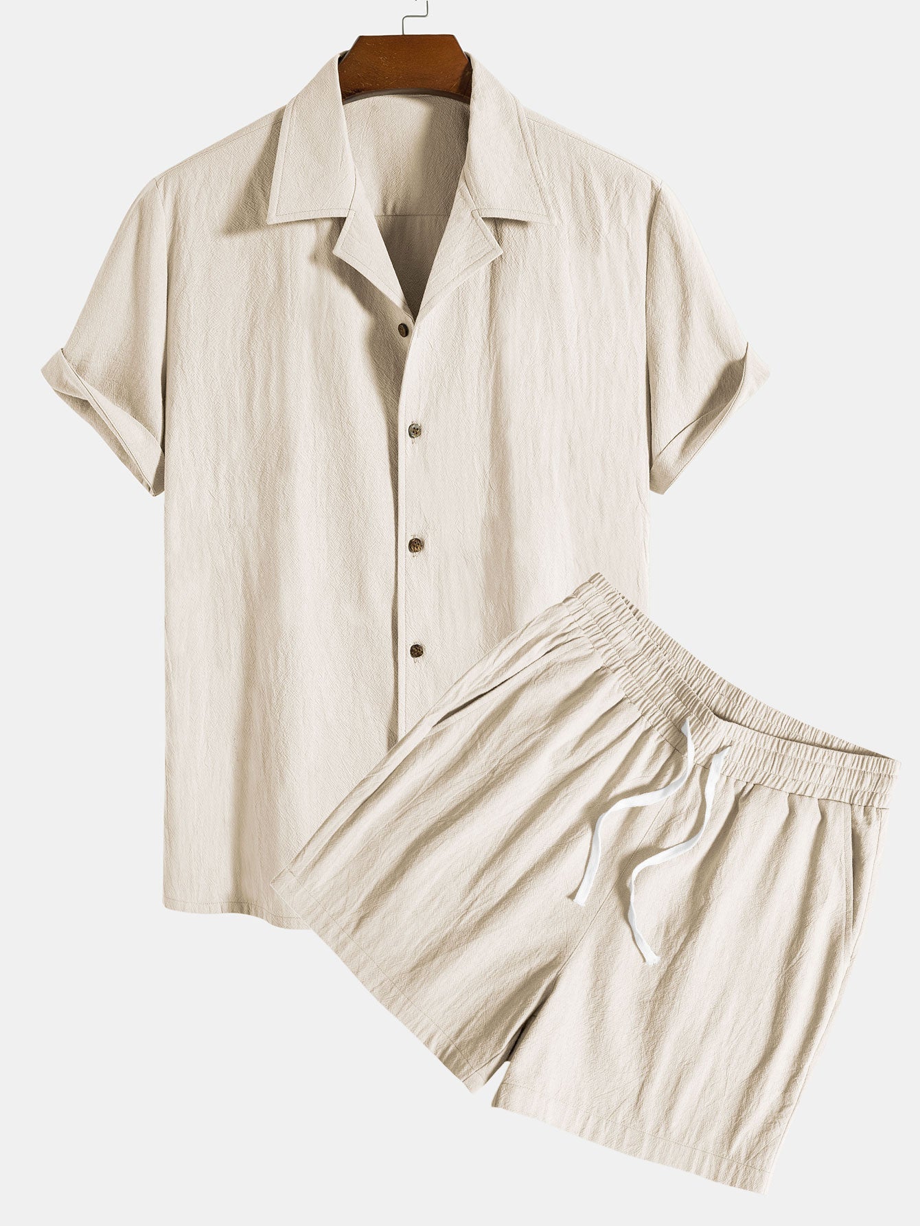 Textured Cotton Revere Shirt & 5" Shorts