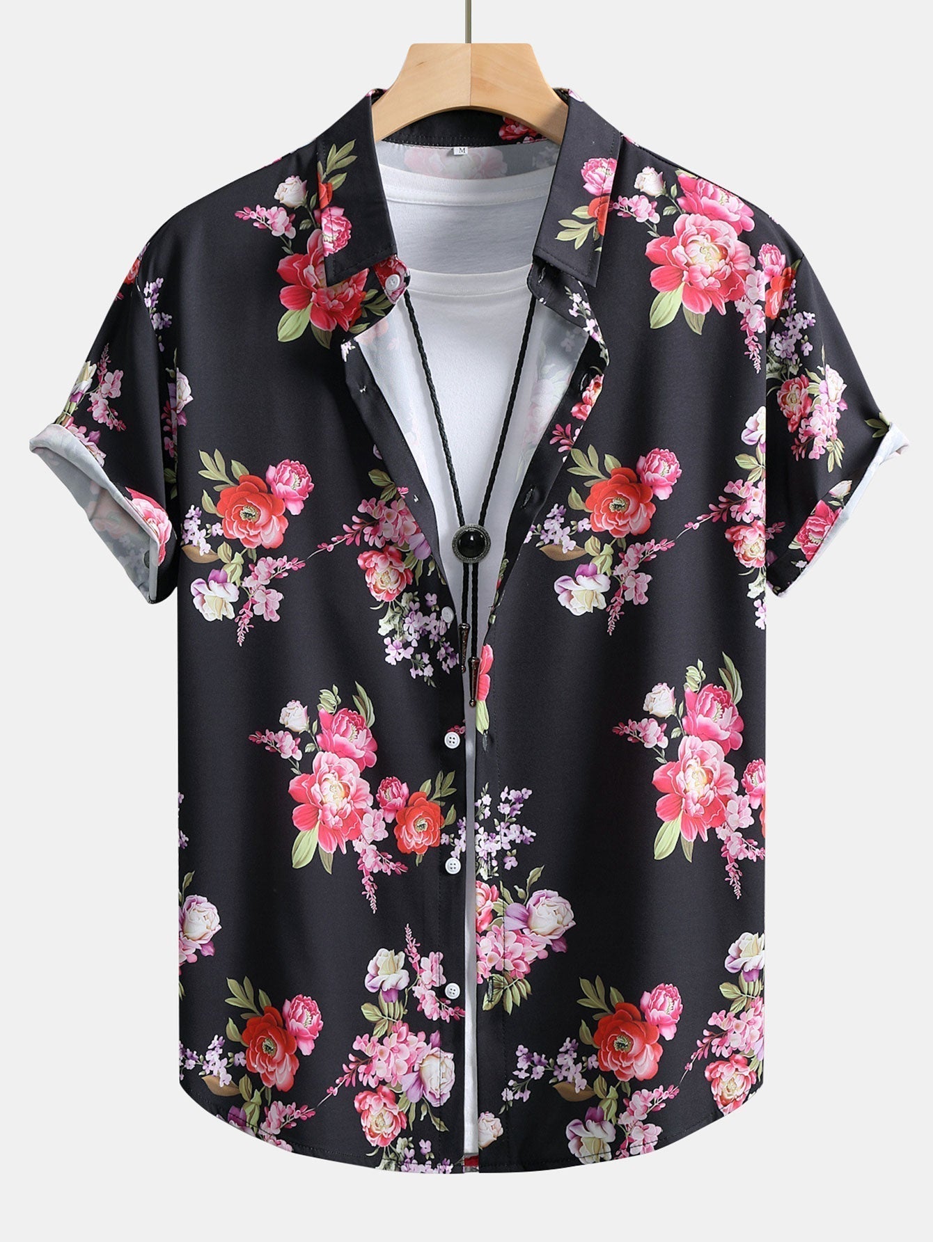 Floral Paint Button Up Shirt & Man Mid Length Drawstring Swim Shorts