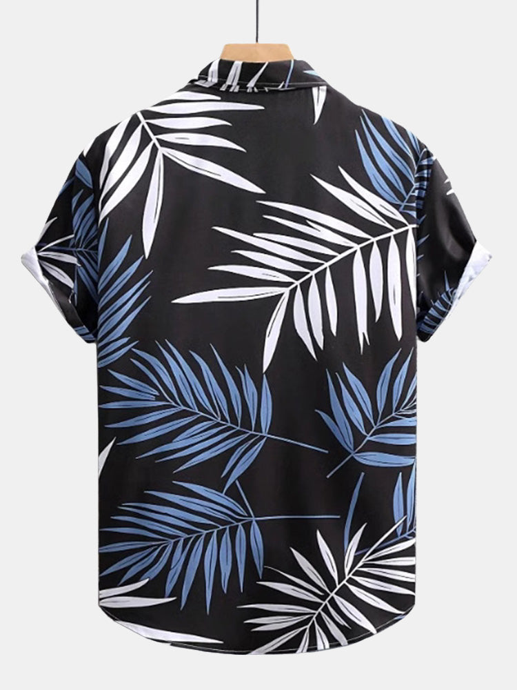 Tropical Leaves Print Button Up Shirt & Swim Shorts