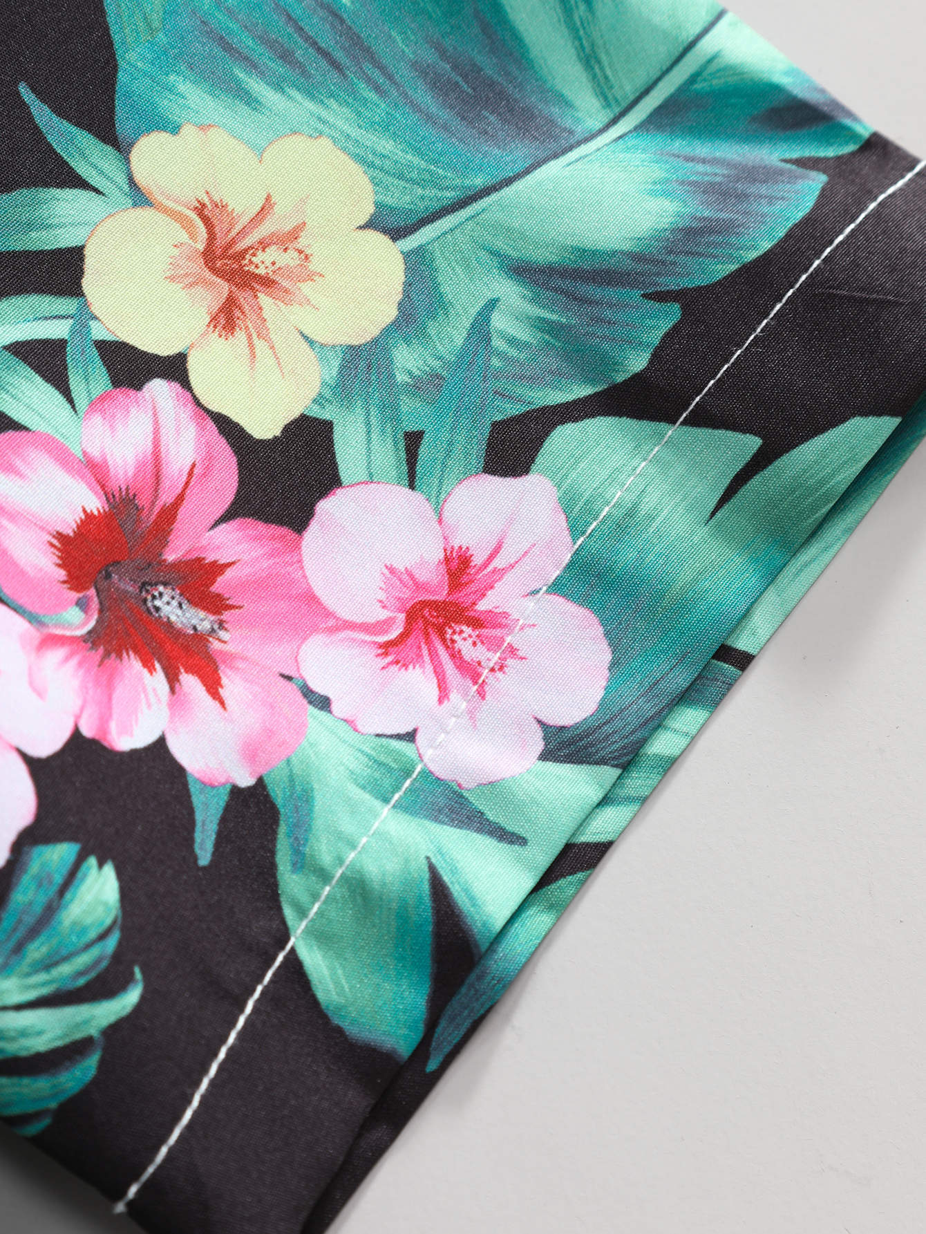 Tropical Flowers Print Button Up Shirt & Swim Shorts