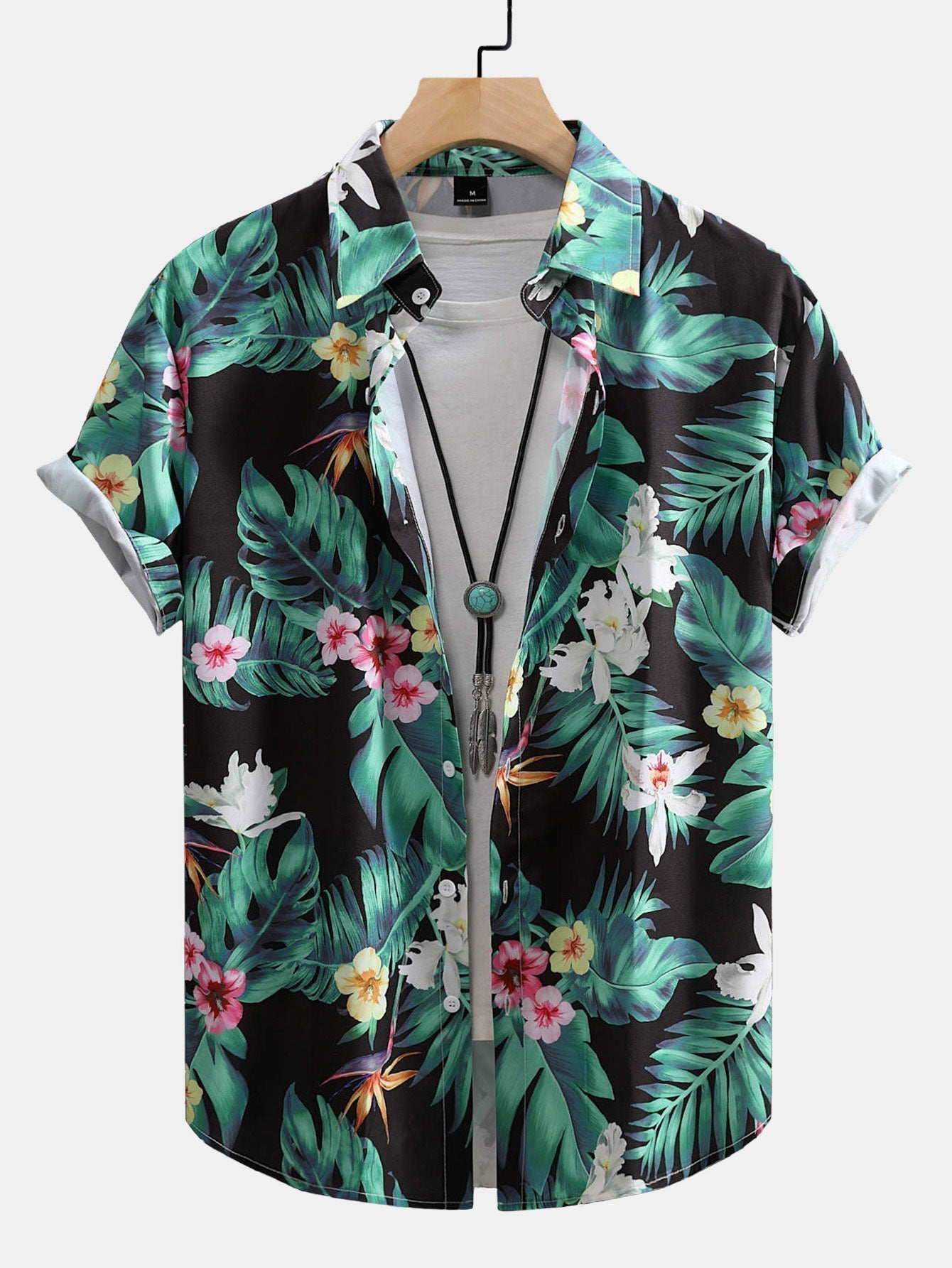 Tropical Flowers Print Button Up Shirt & Swim Shorts