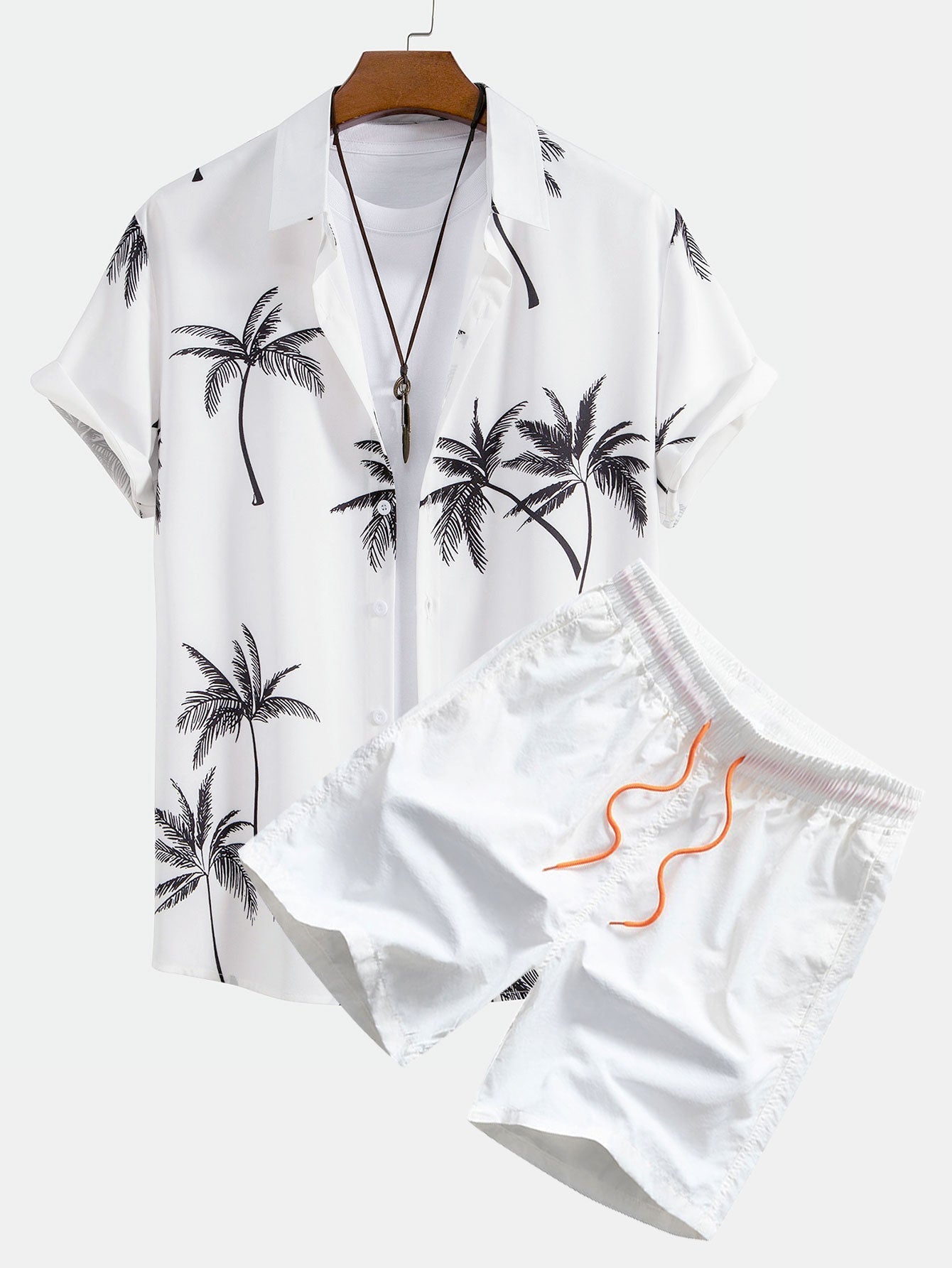 Palm Tree Print Button Up Shirt & Swim Shorts