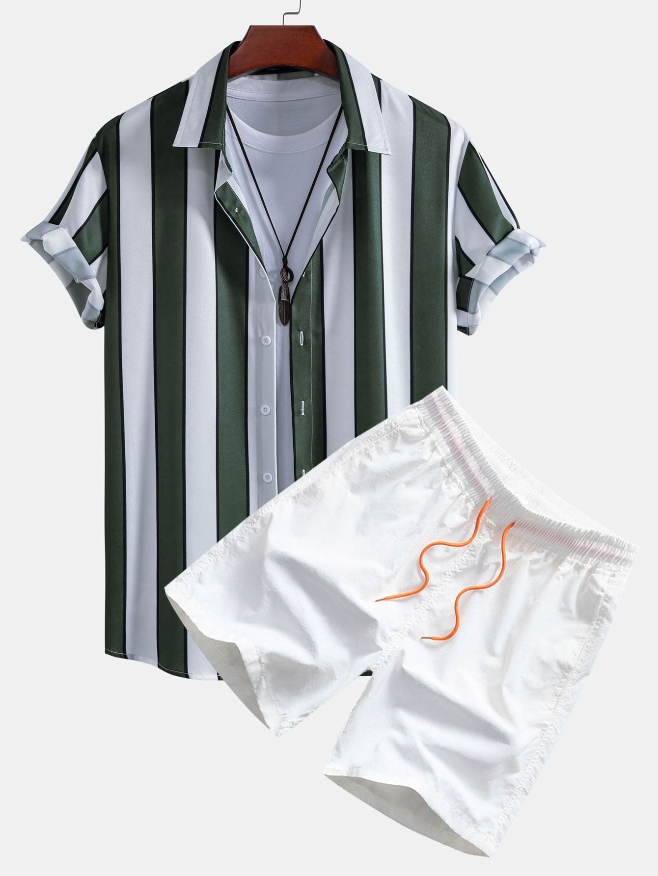 Stripe Print Button Up Shirt & Swim Short