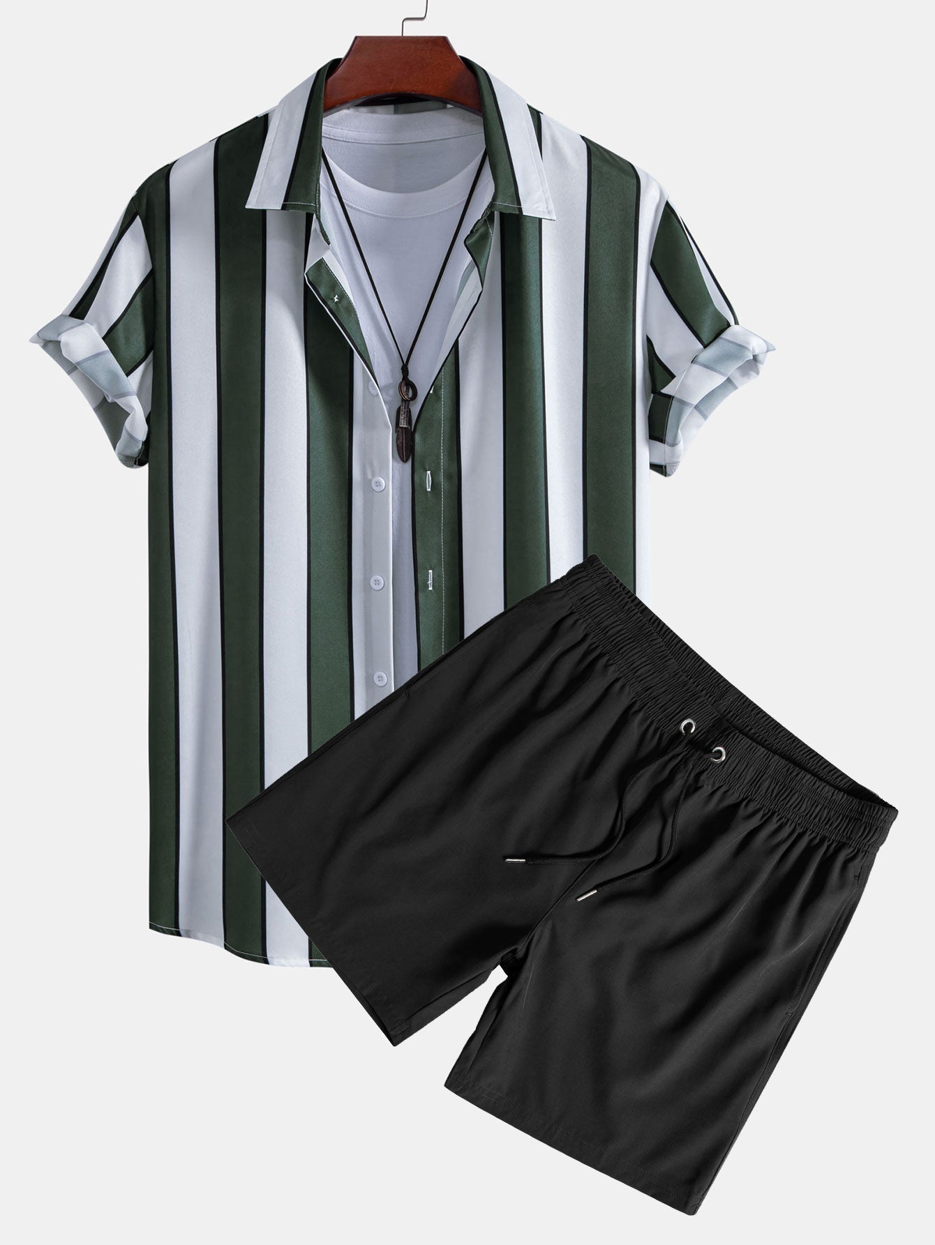 Stripe Print Button Up Shirt & Swim Short