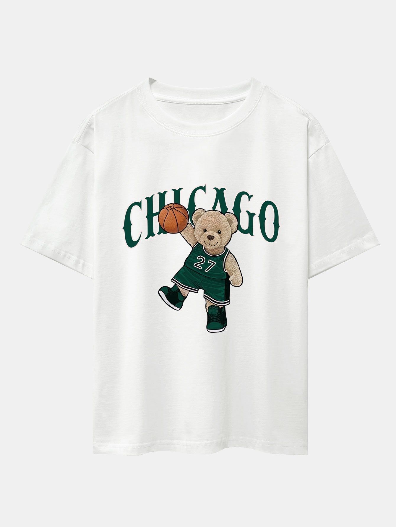 Chicago Basketball Bear Print Drop Shoulder Oversize T-Shirt & Drawstring Corduroy Shorts