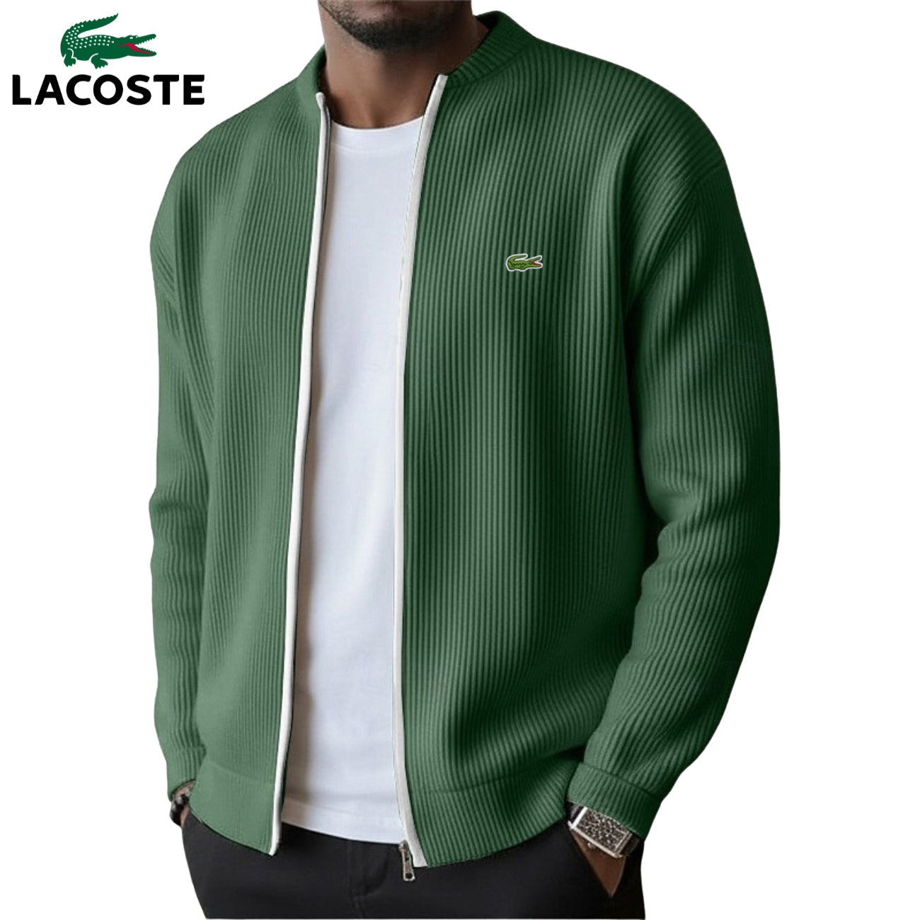 Lacoste — Pull Zippé en Maille Côtelée