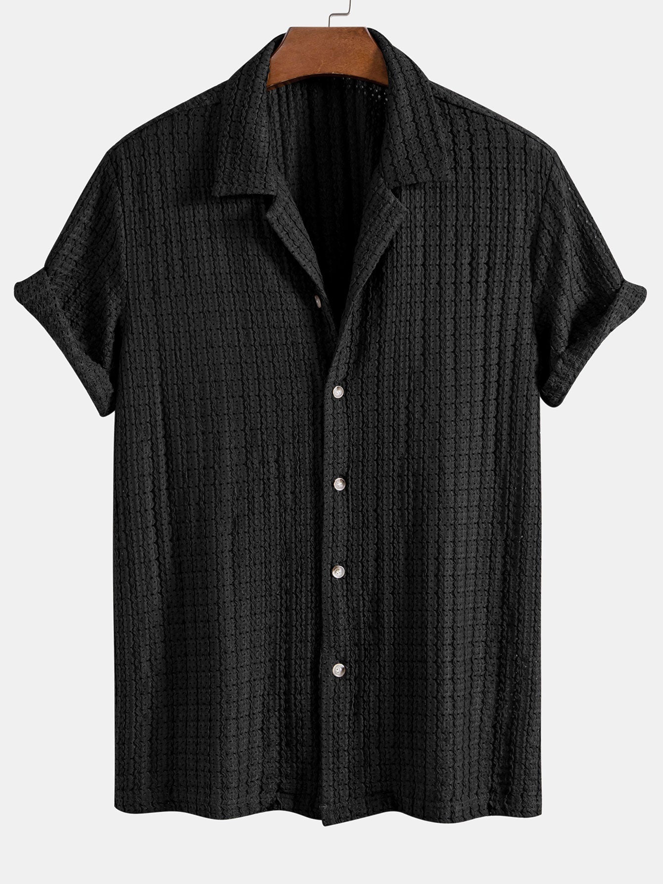 Texture Jacquard Cuban Shirt & Linen Cotton Blend Drawstring Shorts