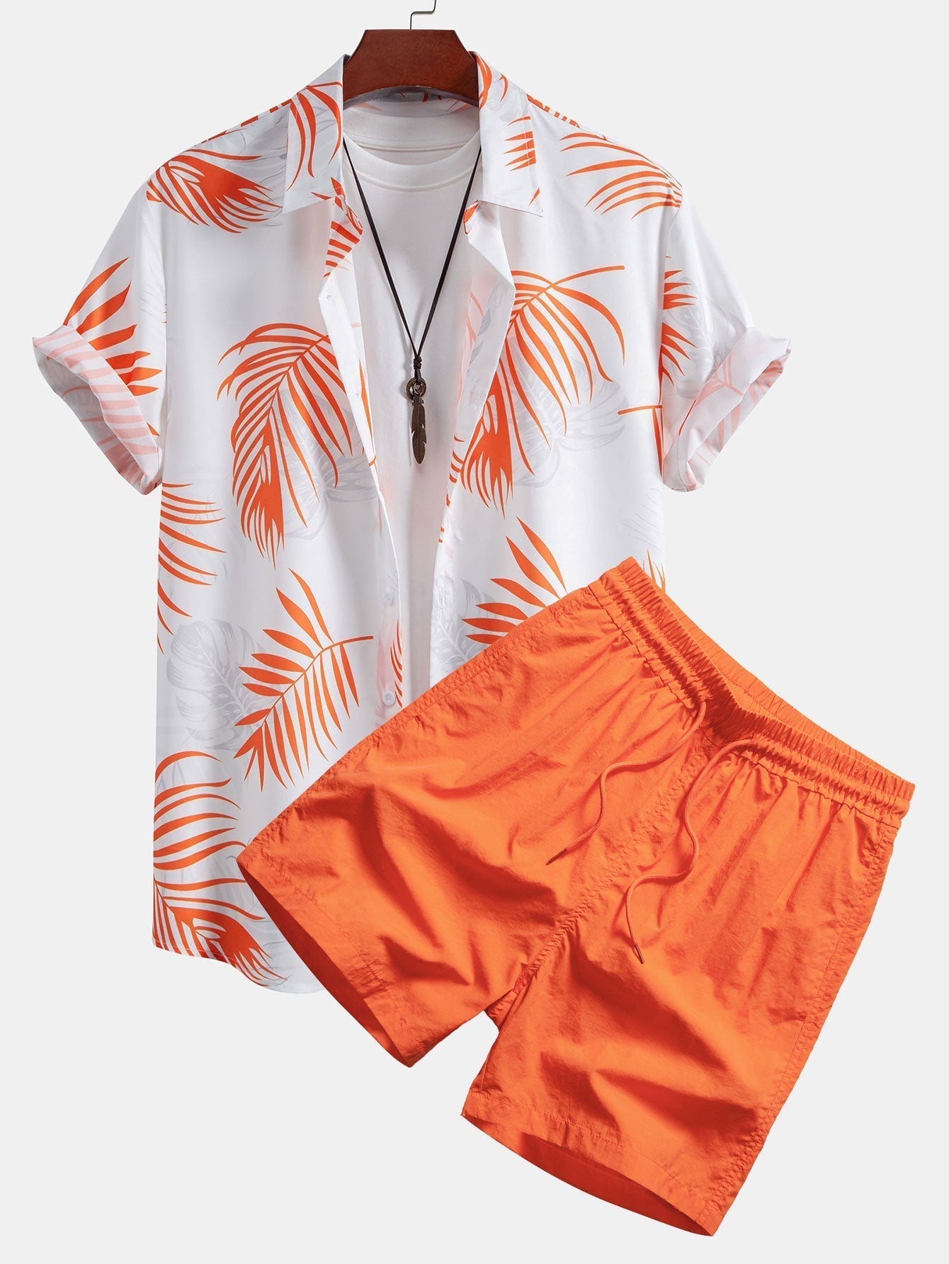 Leaf Print Button Up Shirt & Swim Shorts