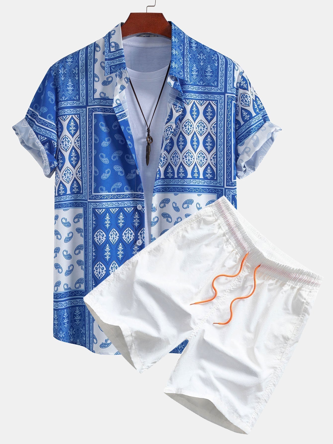 Paisley Border Button Up Shirt & Swim Shorts