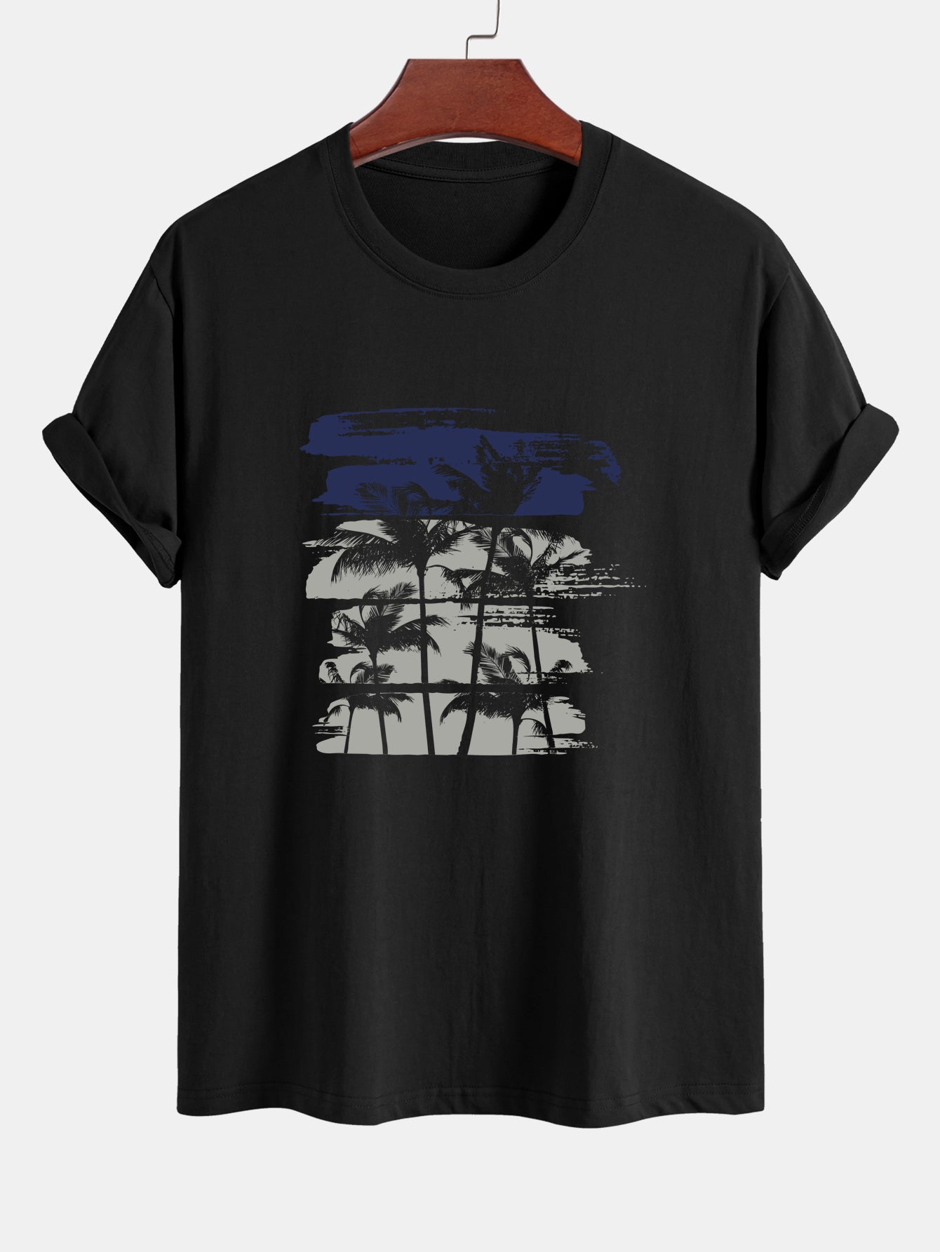 Palm Tree Silhouette Print Cotton T-Shirt & Swim Shorts