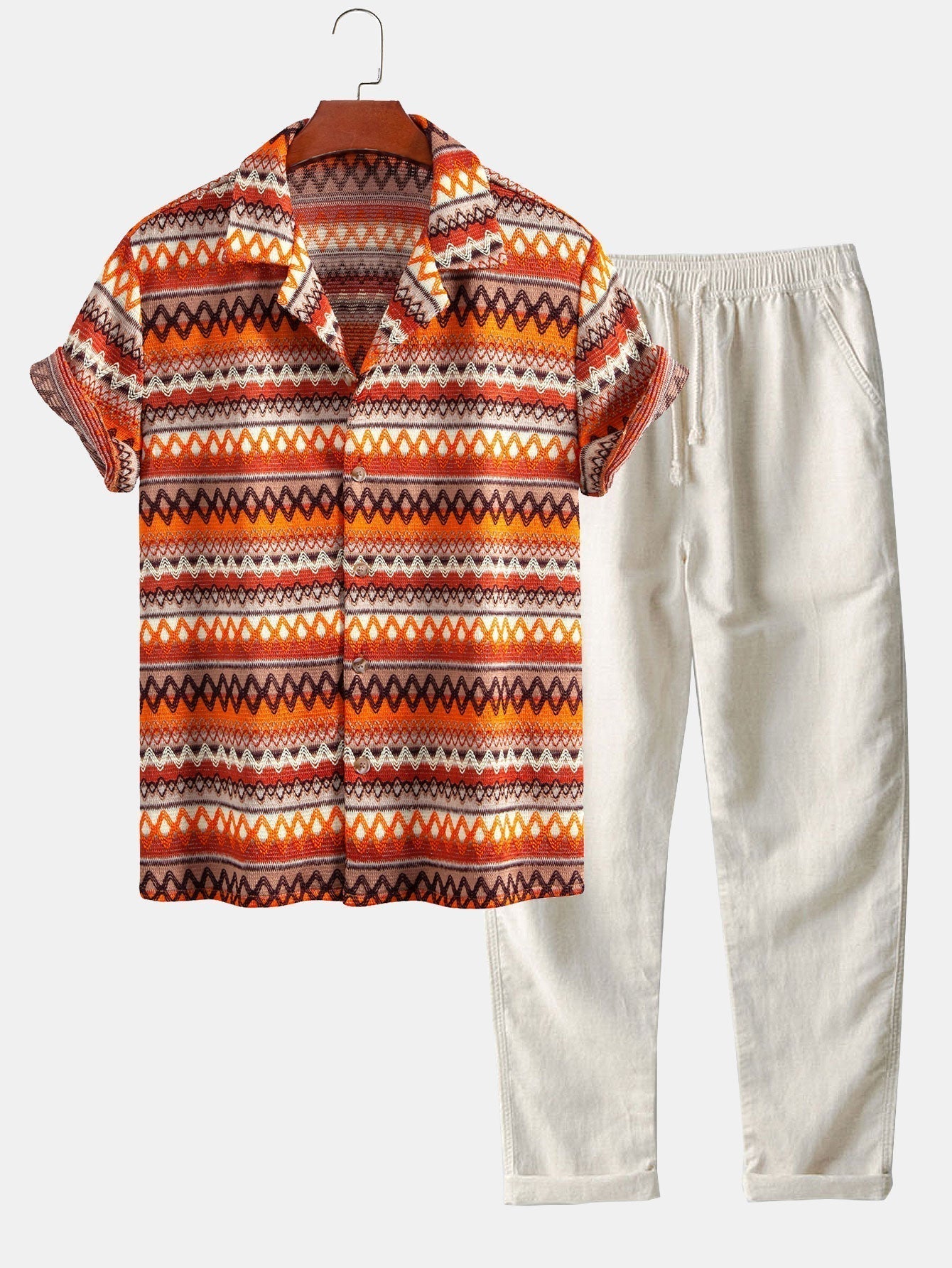 Geometric Cuban Shirt & Straight Leg Linen Pants