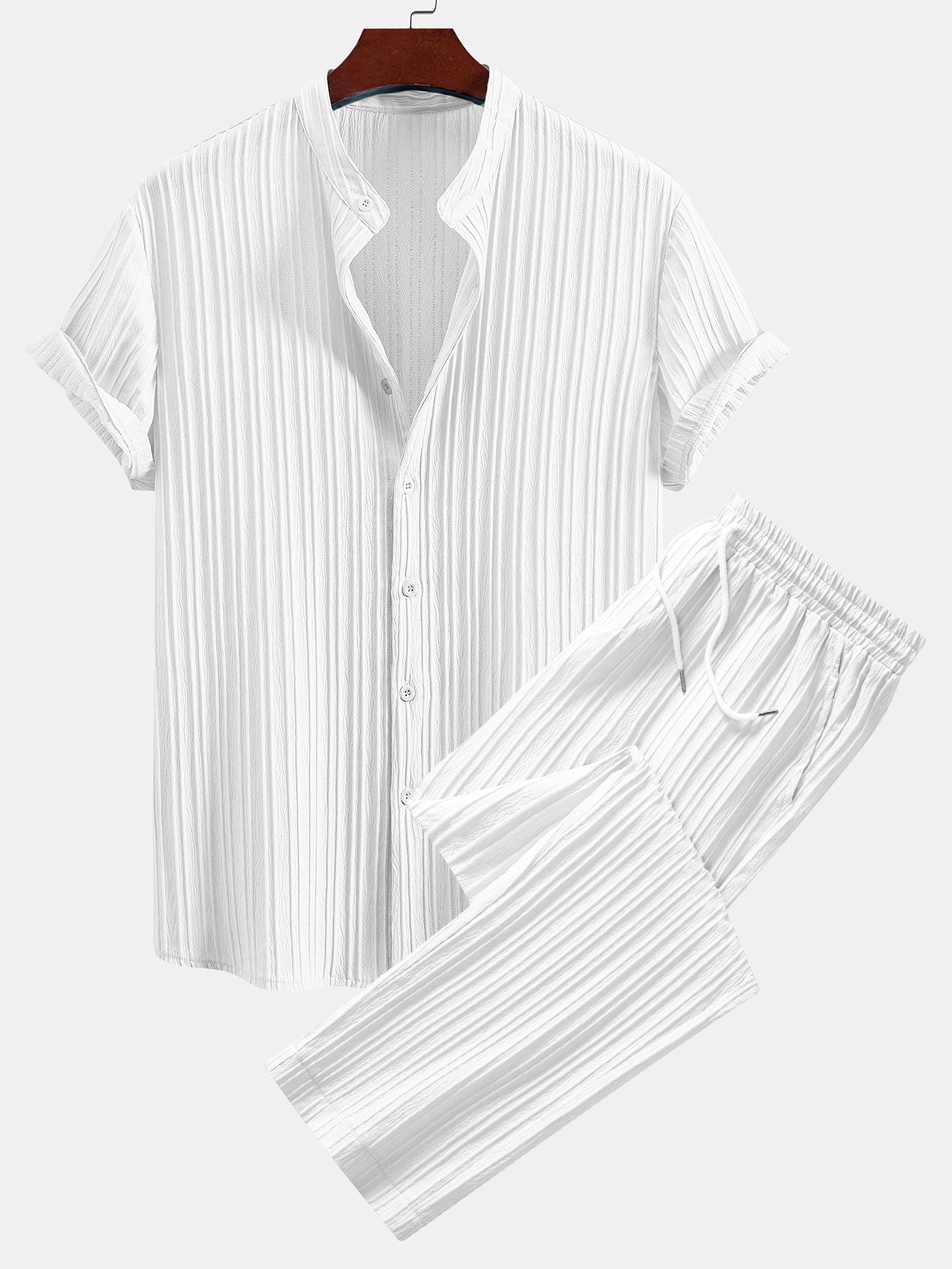 Textured Stand Collar Shirt & Straight Leg Pants