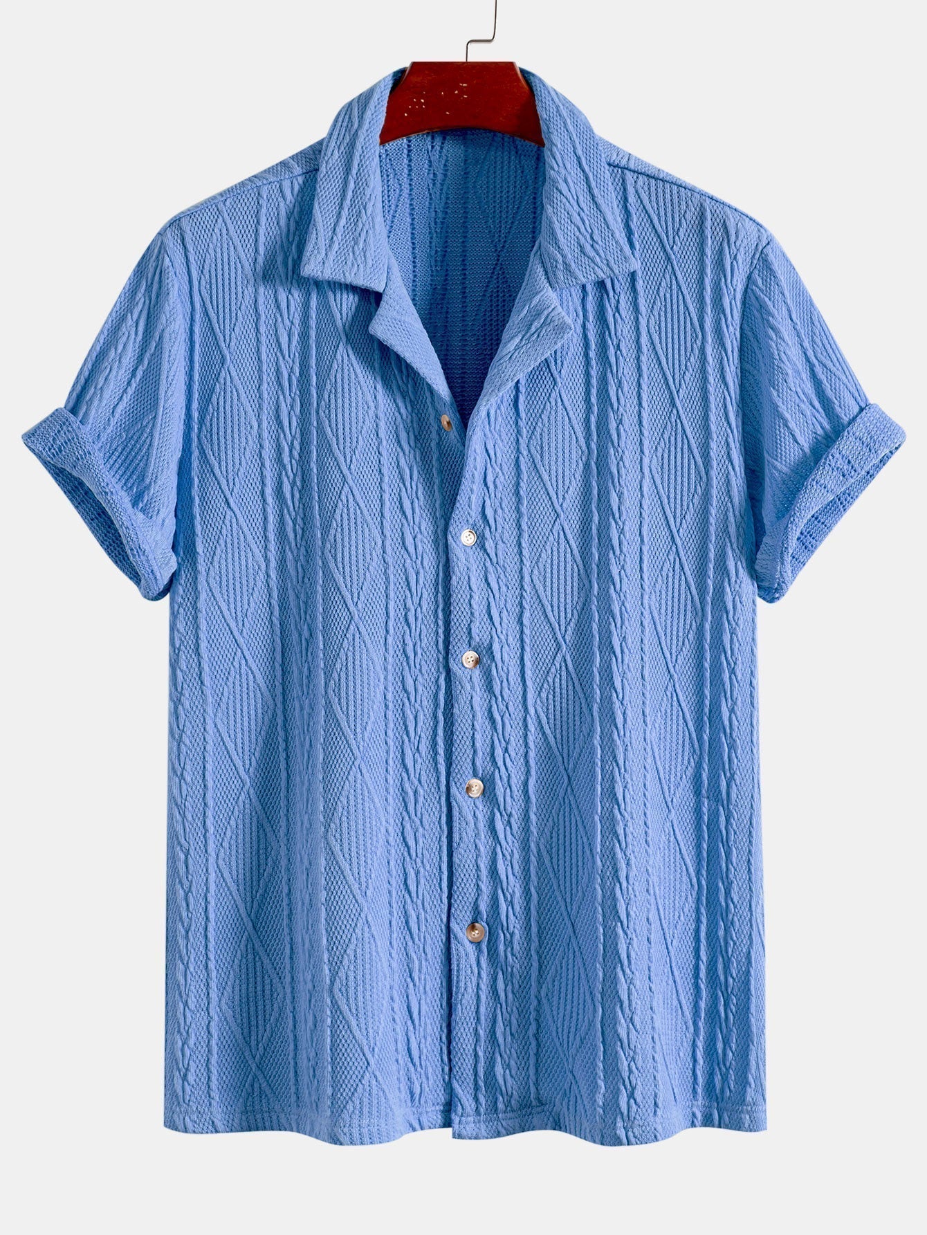 Knitted Geometric Textured Cuban Shirt & Straight Leg Linen Pants