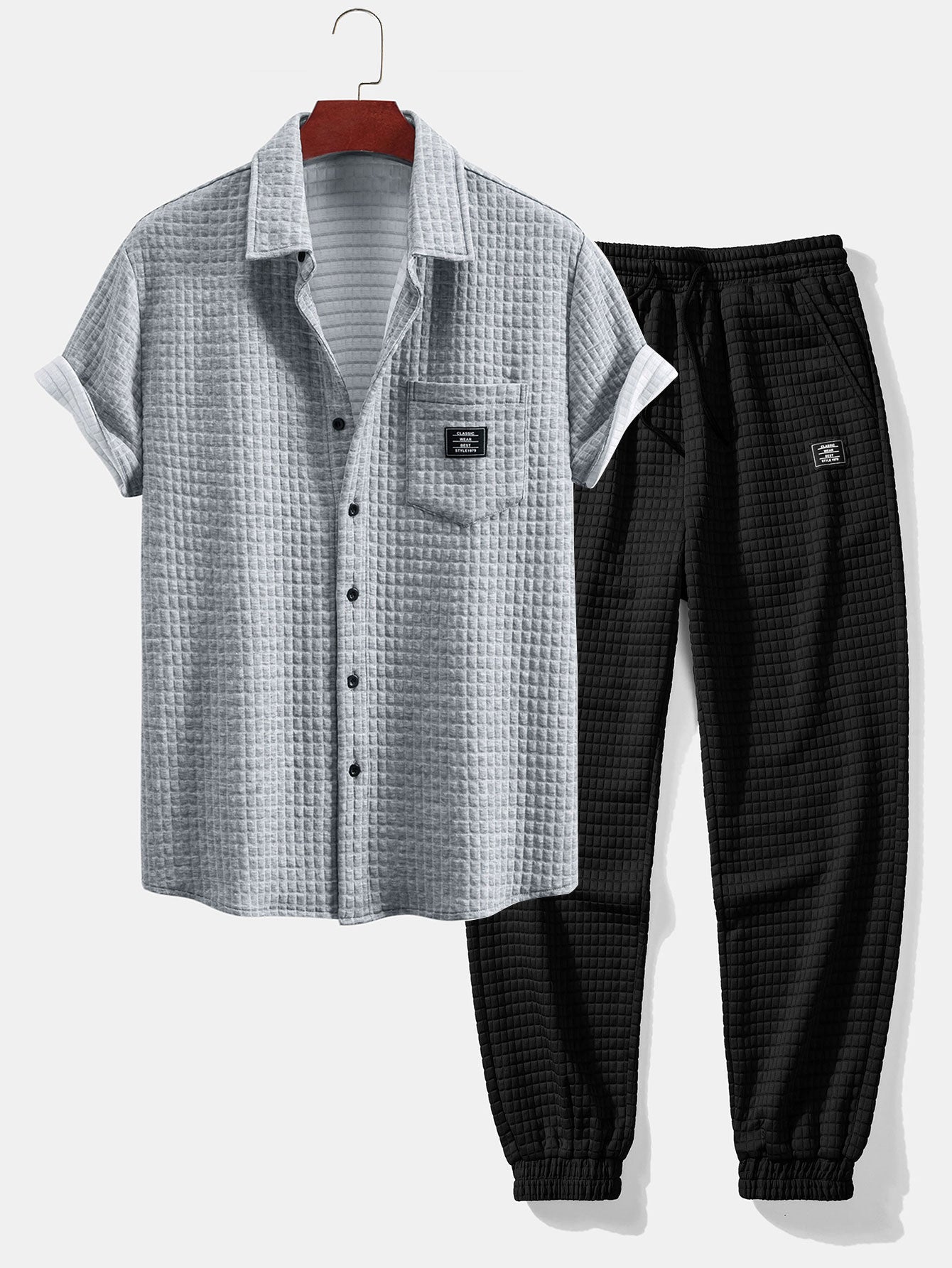 Short Sleeve Waffle Shirt & Drawstring Waffle Jogger Pants