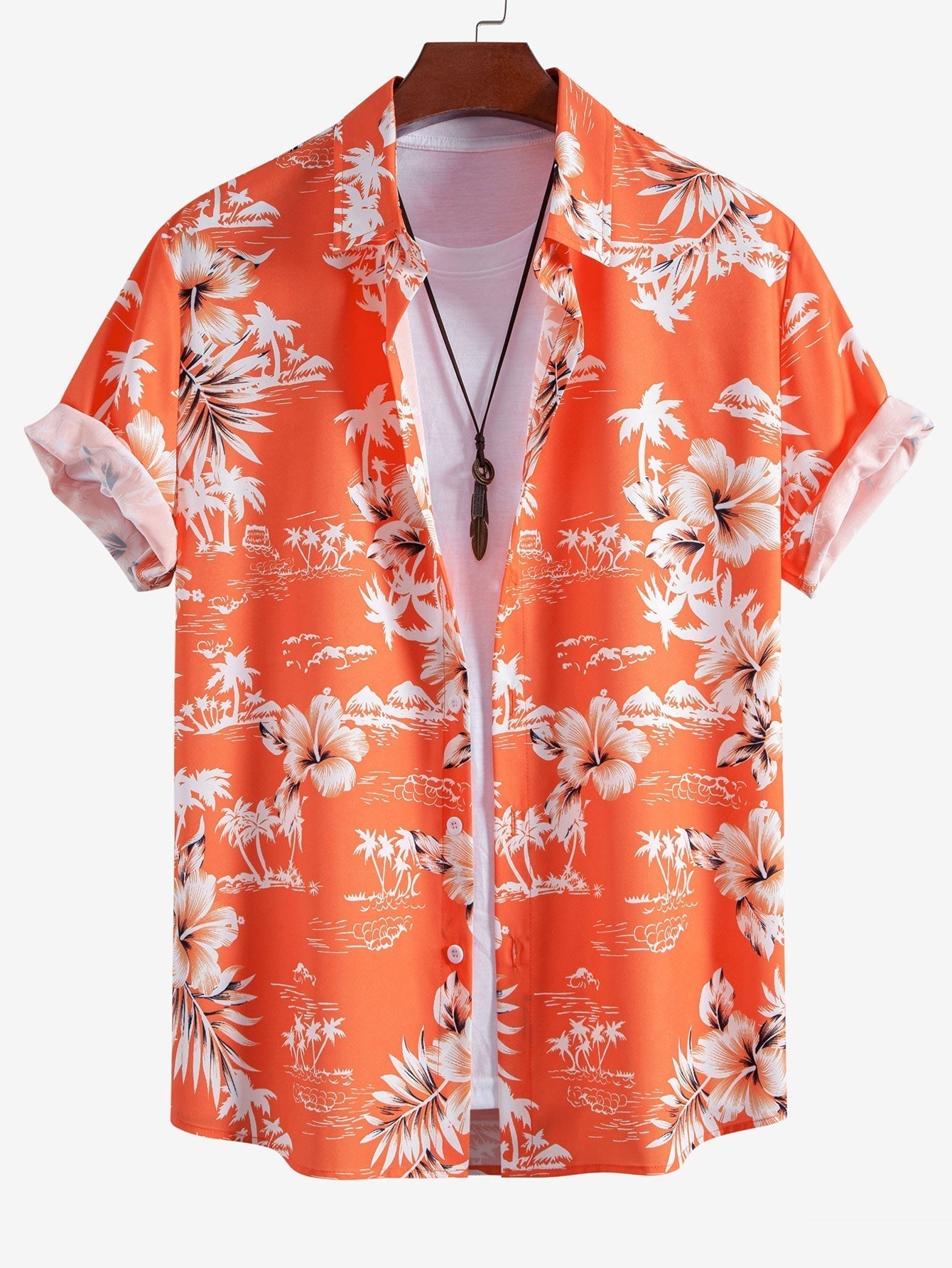 Palm Tree Tropical Flora Print Button Up Shirt & Swim Shorts