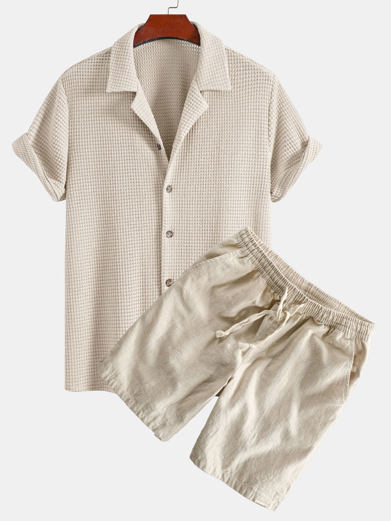 Textured Cuban Shirt & Linen Cotton Blend Drawstring Shorts