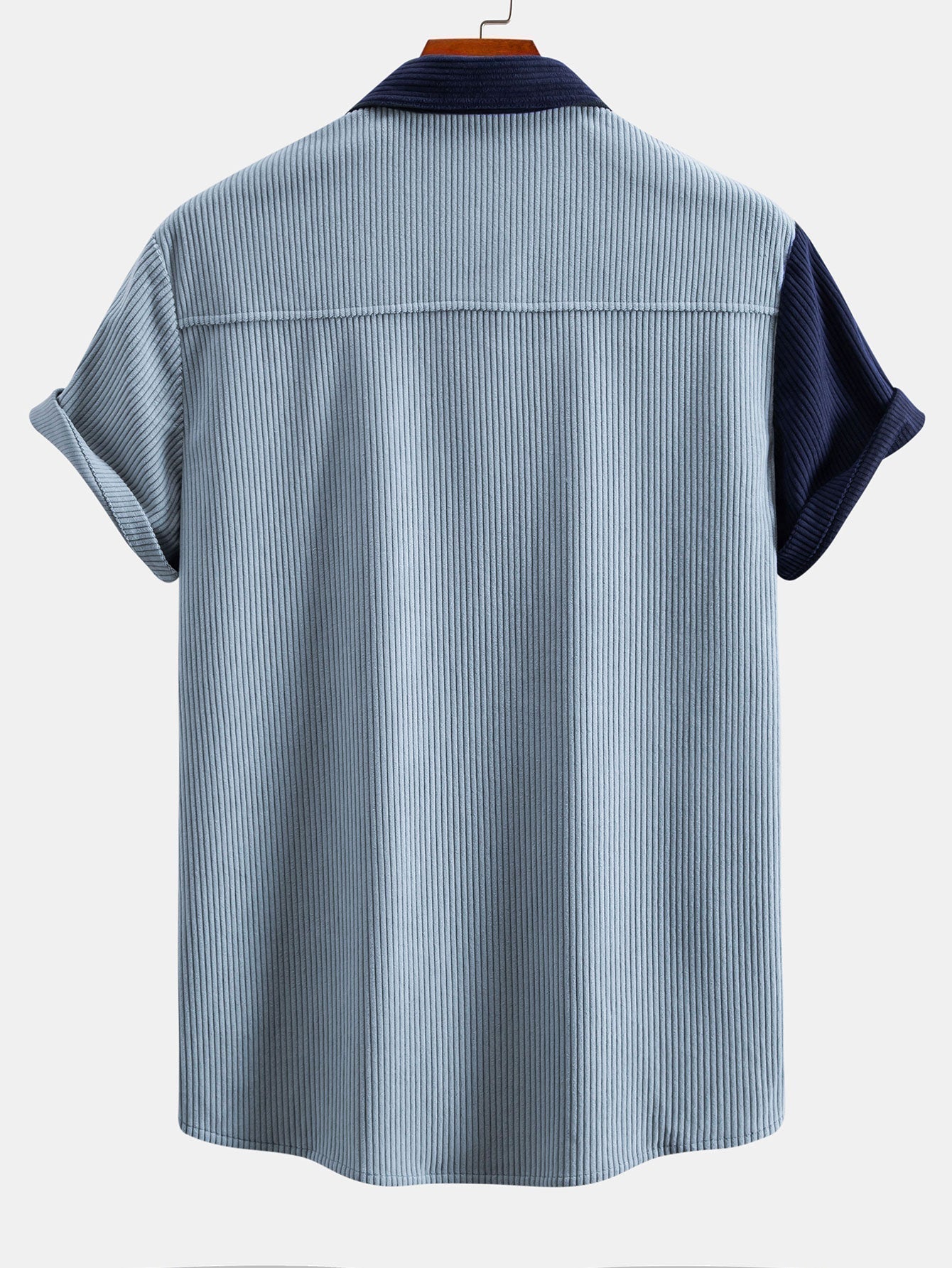 Short Sleeve Corduroy Patchwork Shirt & Corduroy Drawstring Shorts