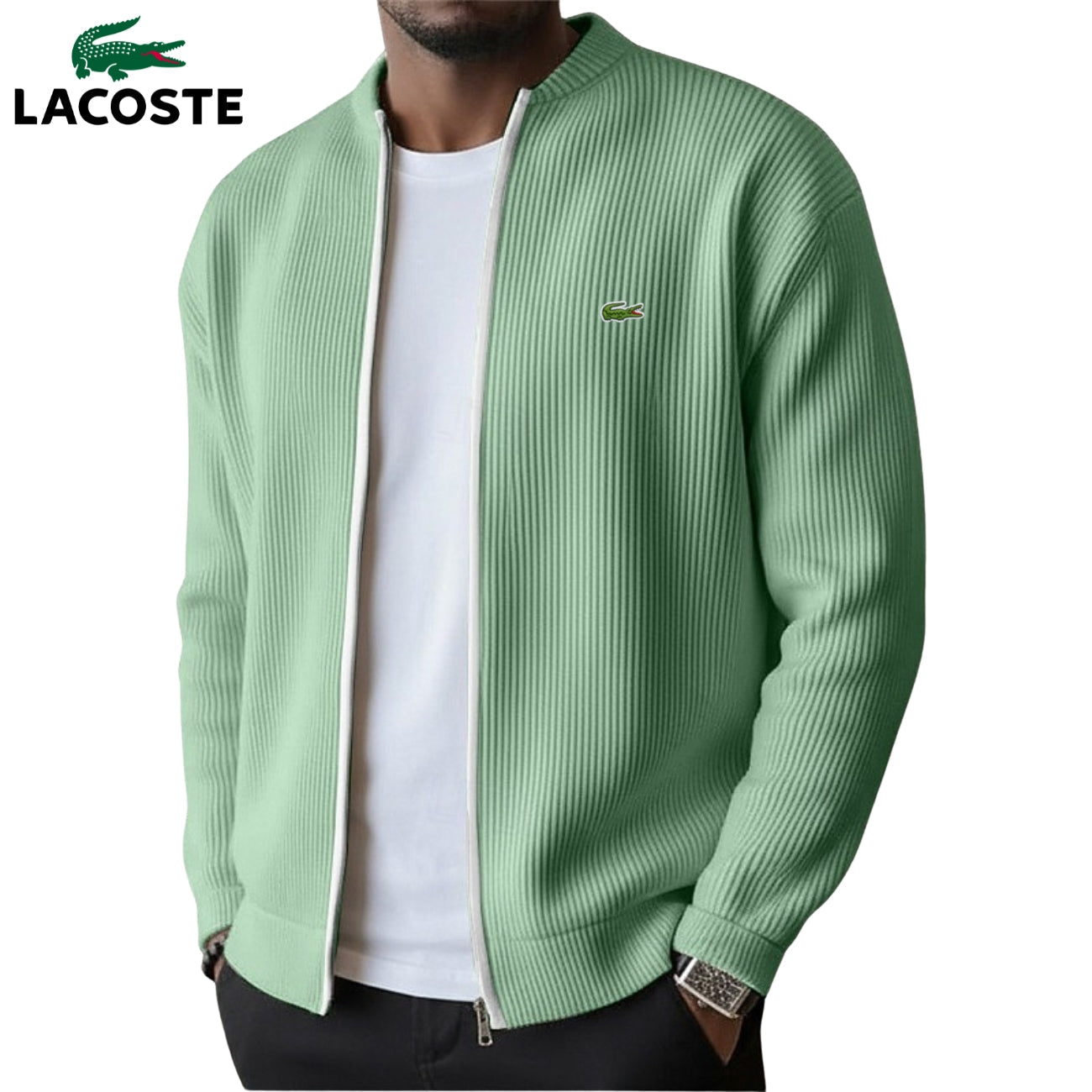 Lacoste — Pull Zippé en Maille Côtelée