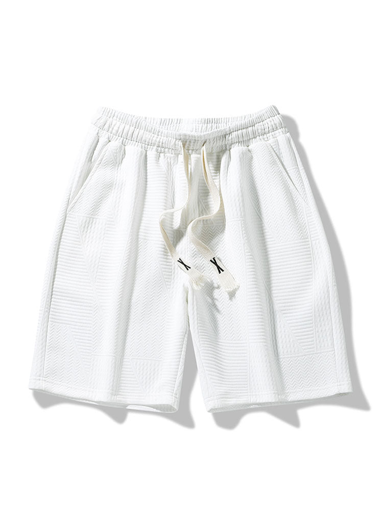 Short Sleeve Geometry Textured Cuban Shirt & Shorts