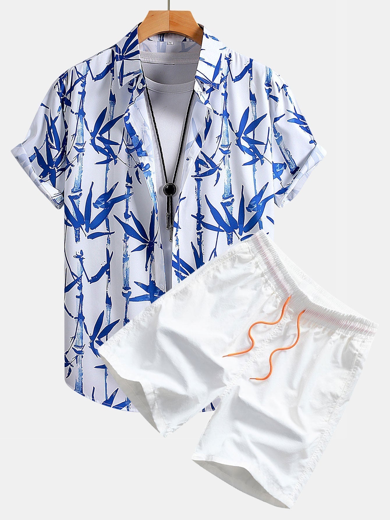 Oriental Ink Bamboo Print Button Up Shirt & Swim Shorts