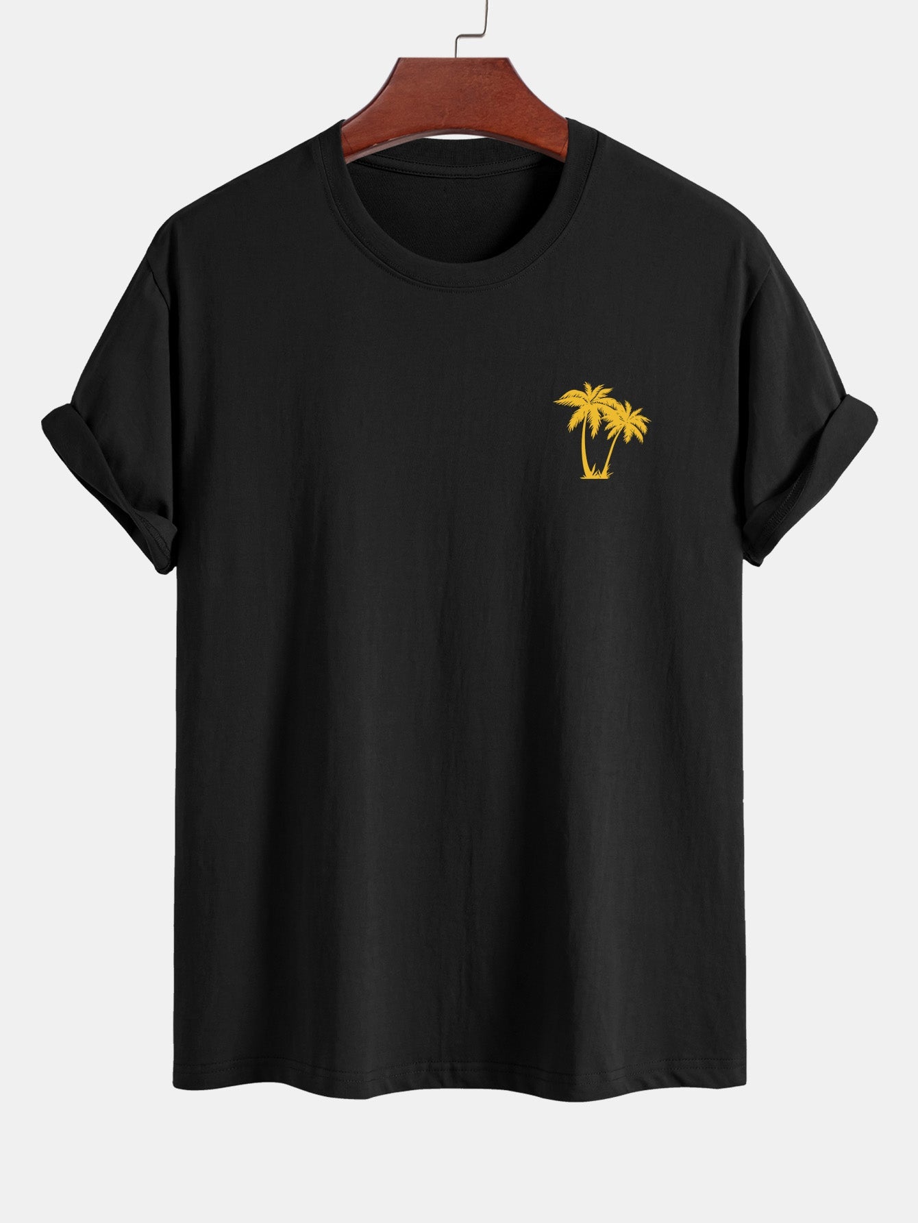 Regular Fit Palm Tree Print Cotton T-Shirt & Palm Tree Color Block Print Swim Shorts