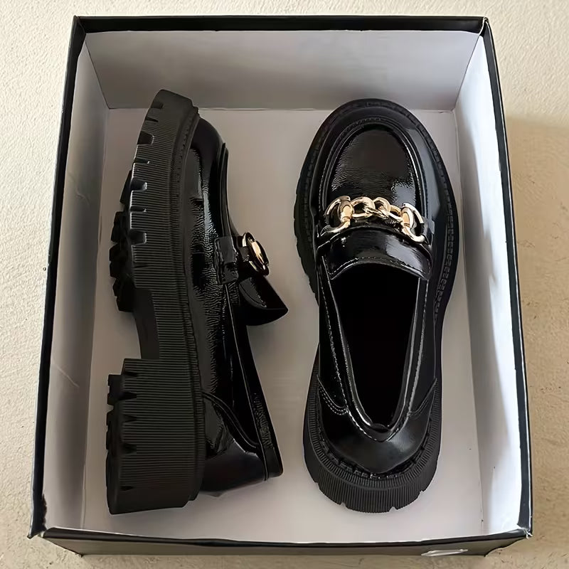 Mocassin Plateforme — Noir / Semelle épaisse / Sans lacets avec talon carré