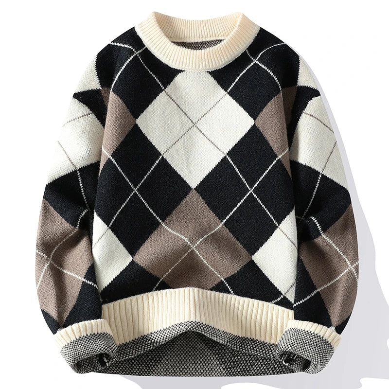 Round Neck Checkered Sweater
