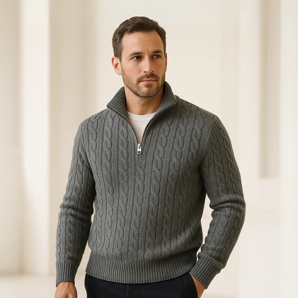 Pull Fontaine Homme Tricot Col Montant Demi-Zip