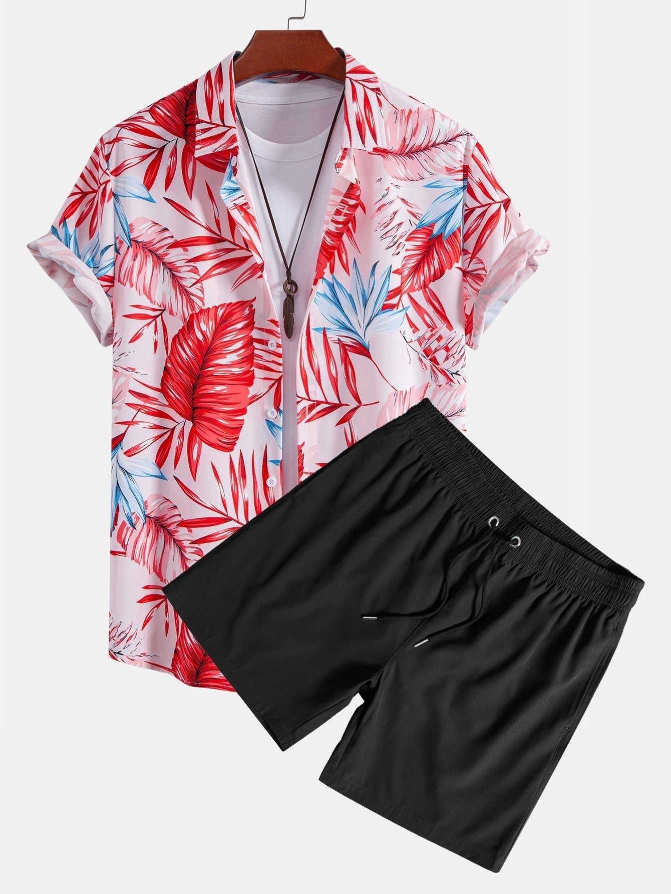 Tropical Print Button Up Shirt & Swim Shorts