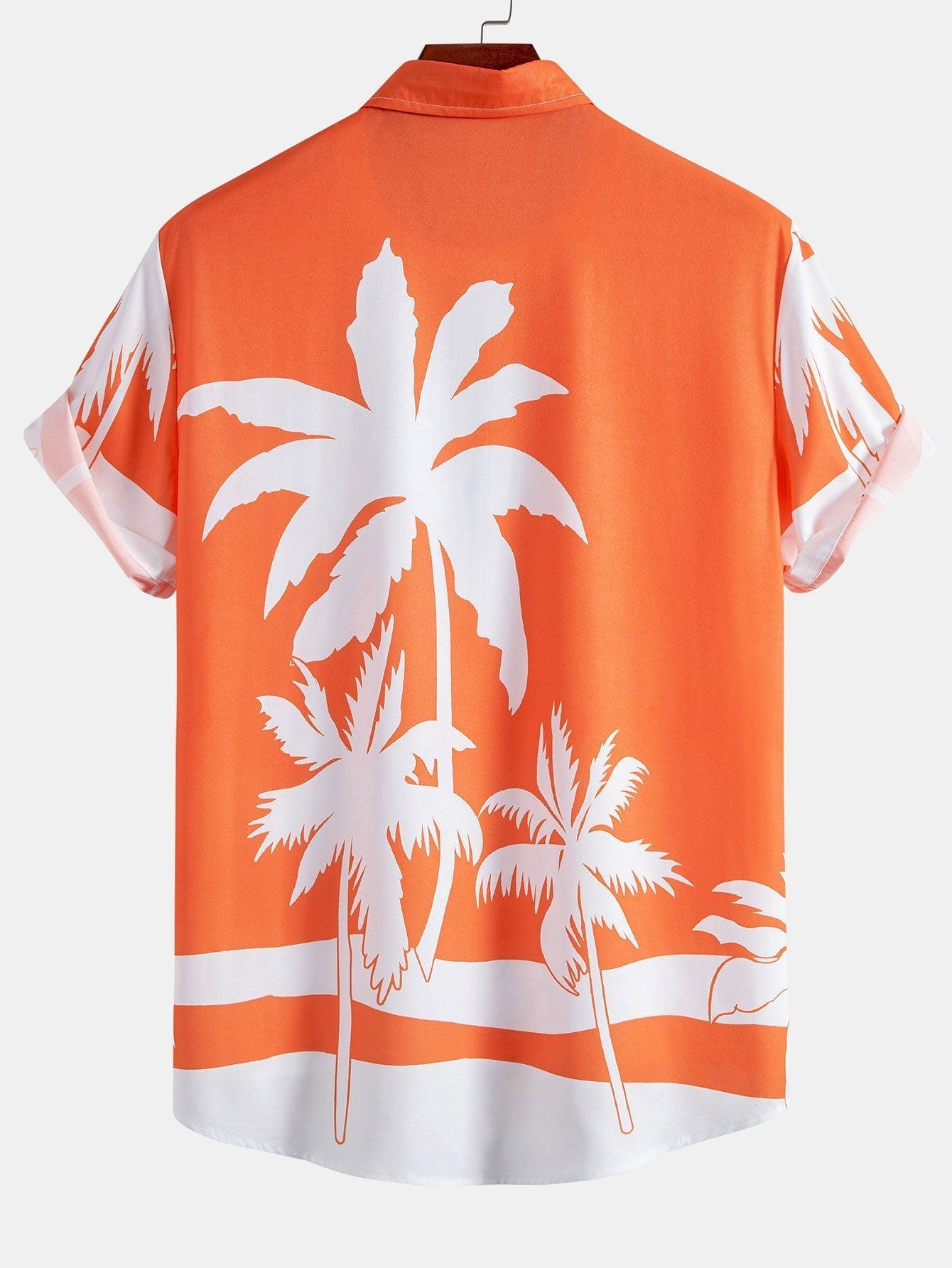 Palm Tree Print Button Up Shirt & Man Mid Length Drawstring Swim Shorts