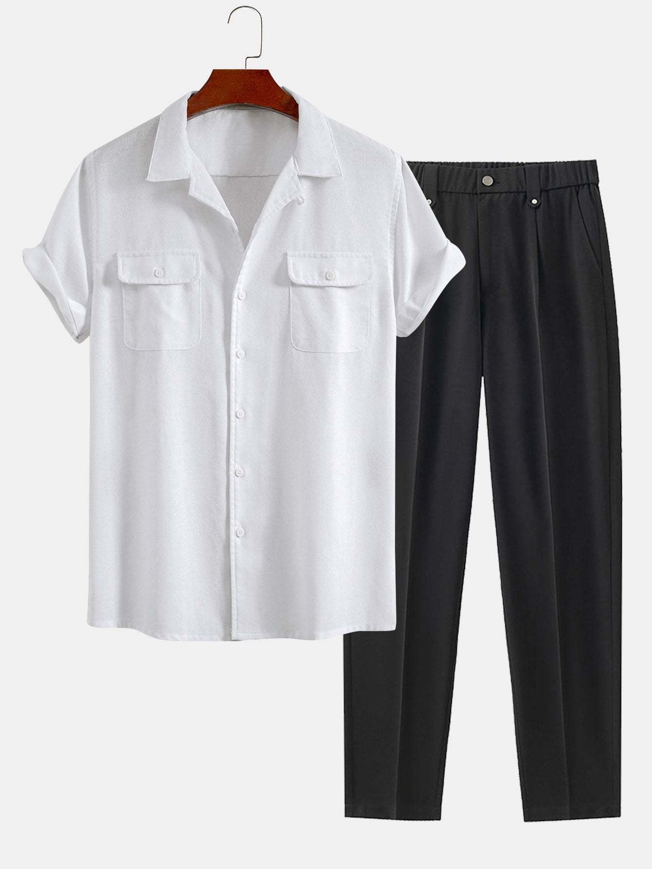 Linen Cuban Shirt With Pockets & Slim Fit Cropped Tapered Pants