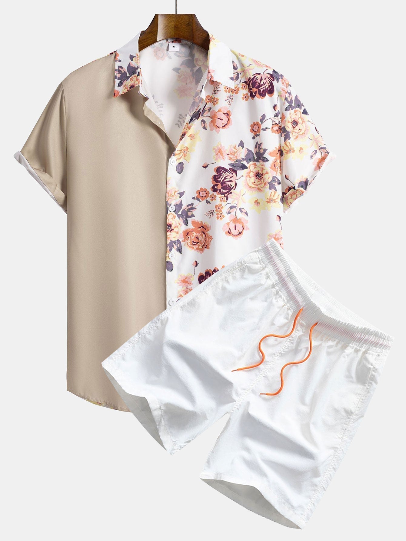 Floral Patchwork Print Button Up Shirt & Swim Shorts