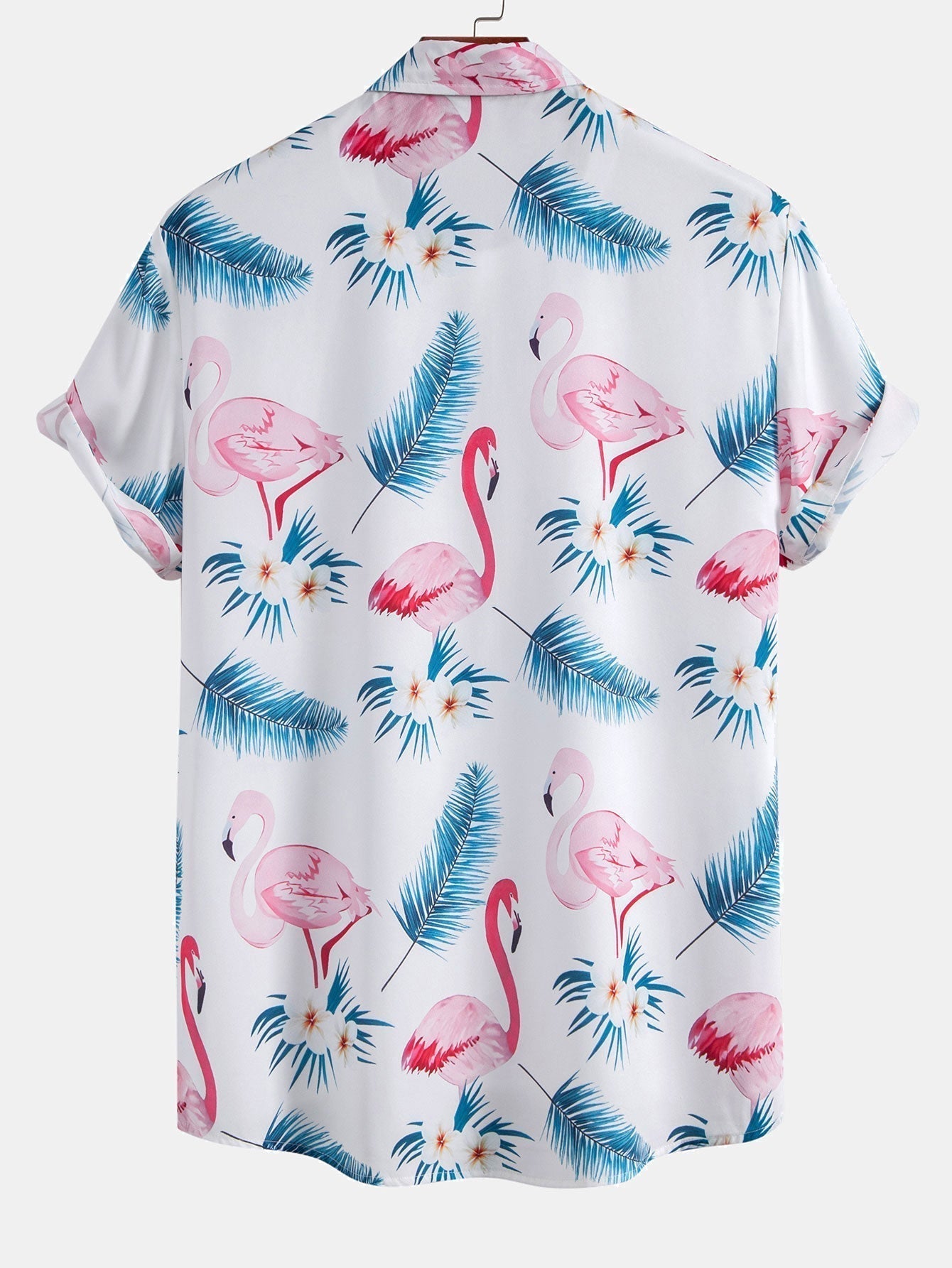 Flamingo Leaf Print Button Up Shirt & Swim Shorts