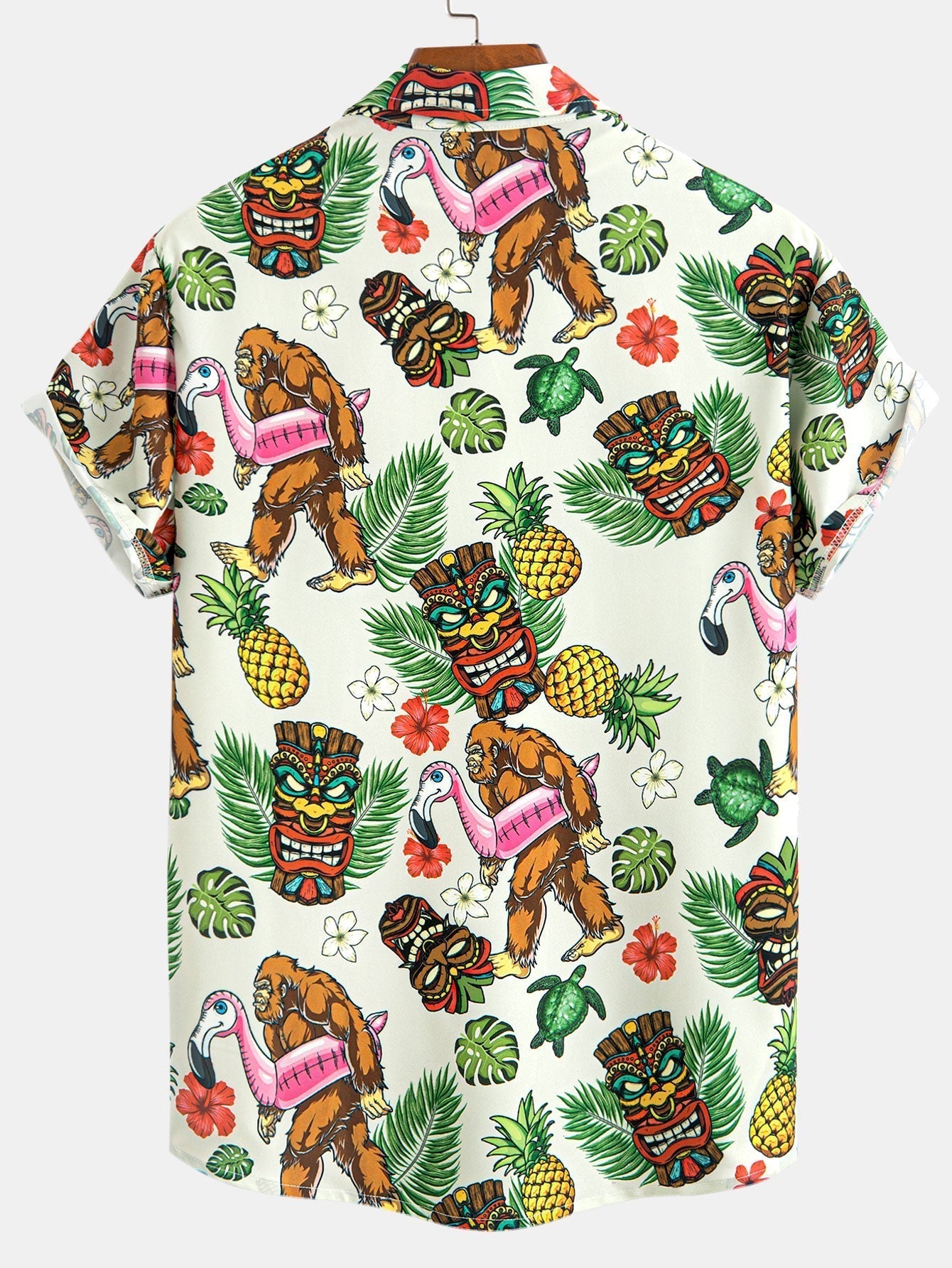 Tropical Tiki Bigfoot Print Button Up Shirt & Man Mid Length Drawstring Swim Shorts