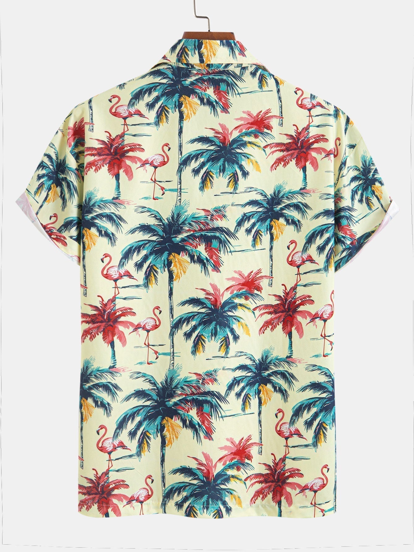 Relax Fit Flamingo Tropical Palm Tree Print Button Up Shirt & Swim Short