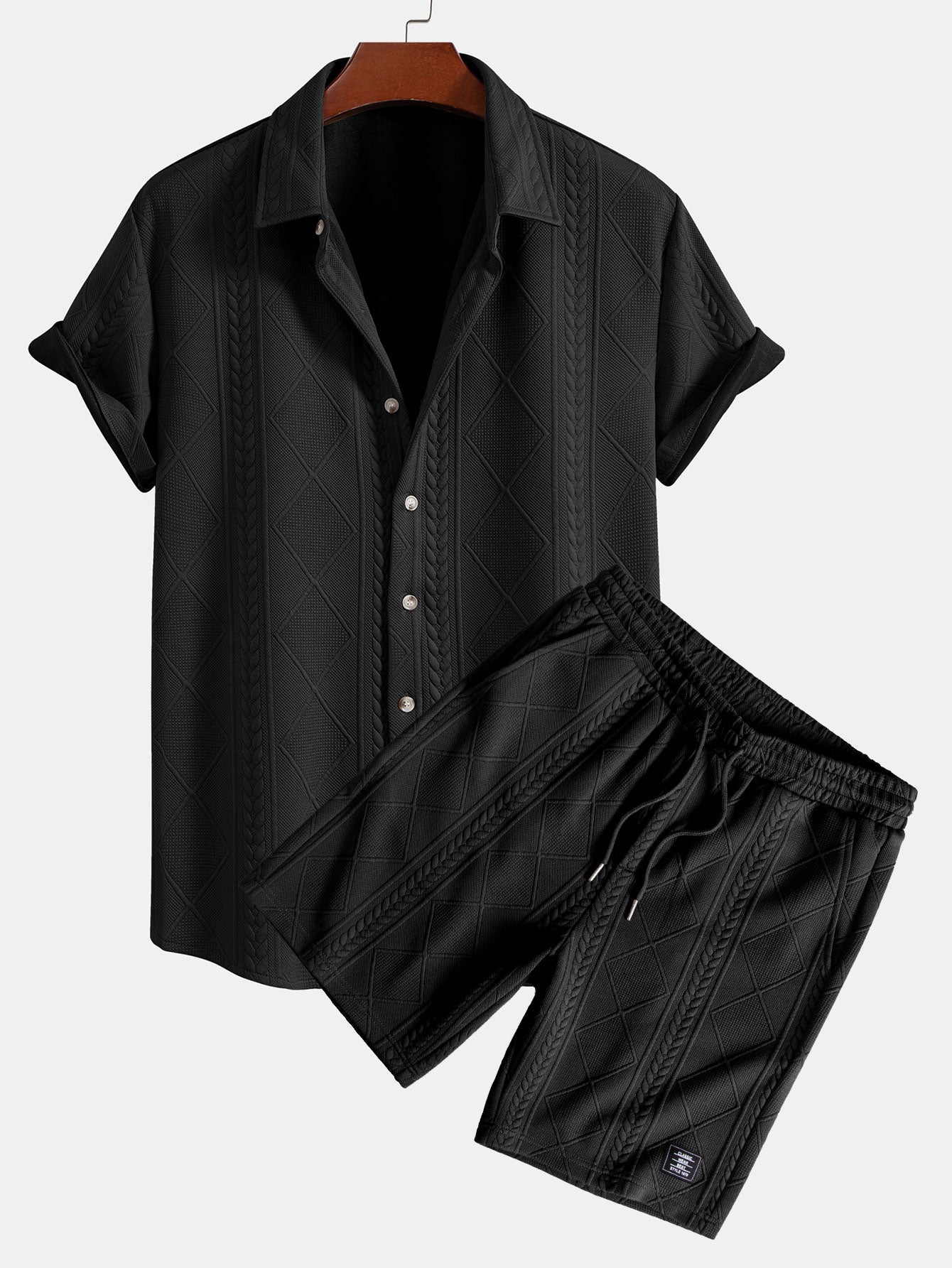Geometric Jacquard Button Up Shirt & Shorts