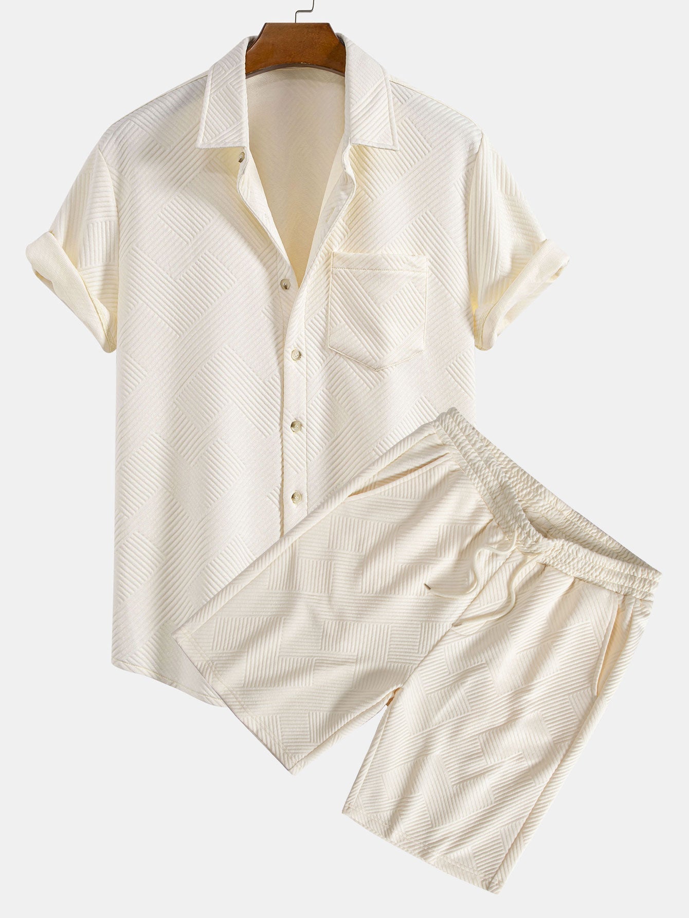 Stripe Jacquard Button Up Shirt & Shorts