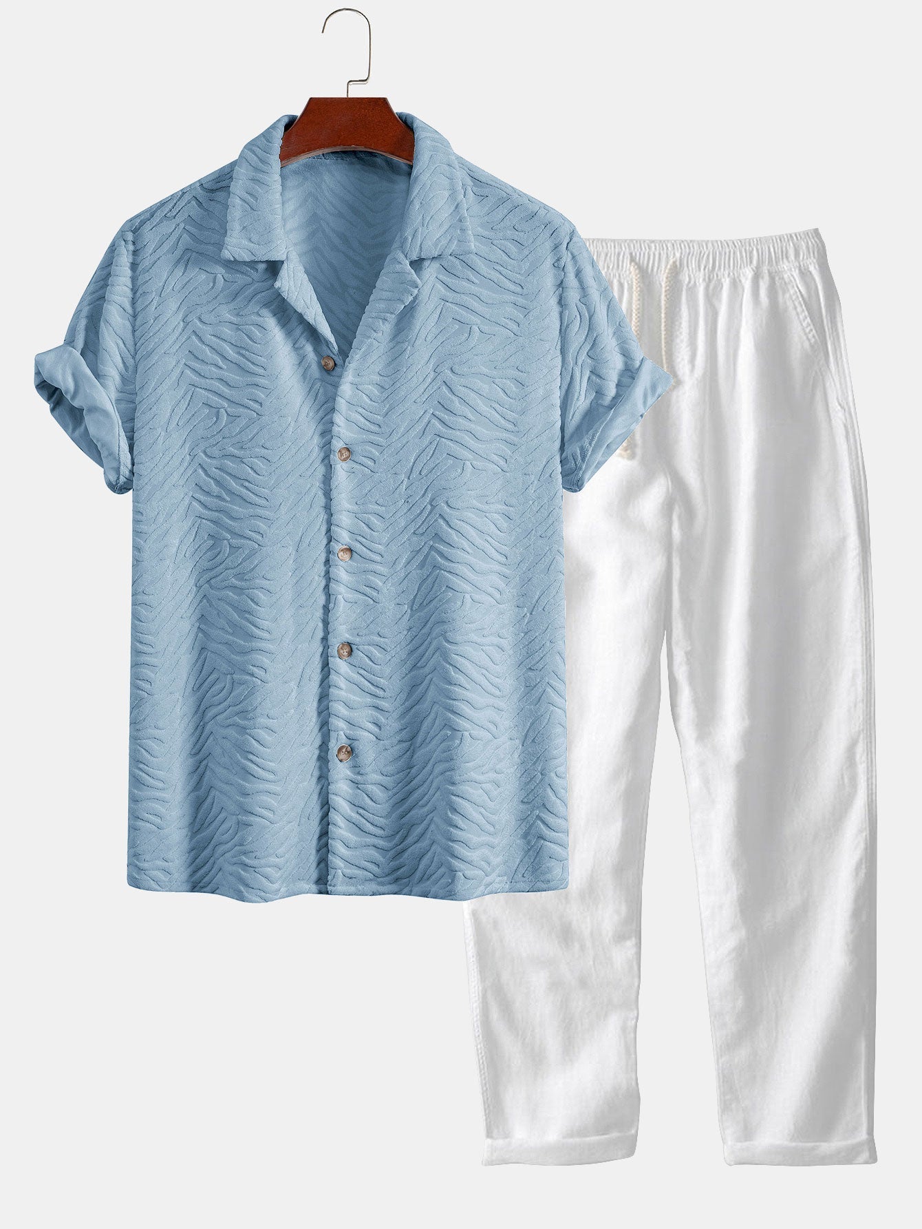 Animal Texture Terry Cuban Shirt & Straight Leg Linen Pants