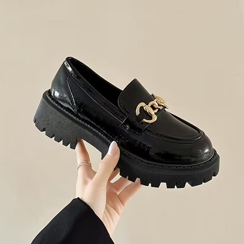 Mocassin Plateforme — Noir / Semelle épaisse / Sans lacets avec talon carré