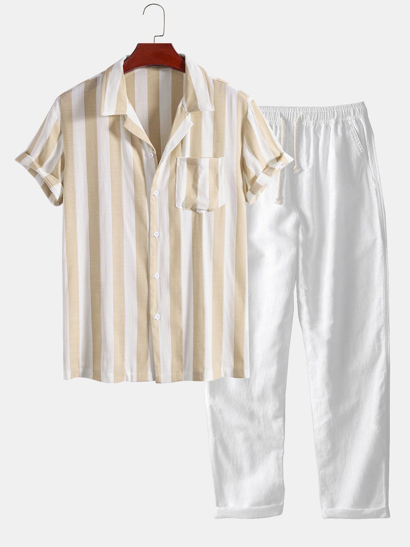 Striped Cuban Collar Shirt & Straight Leg Linen Pants