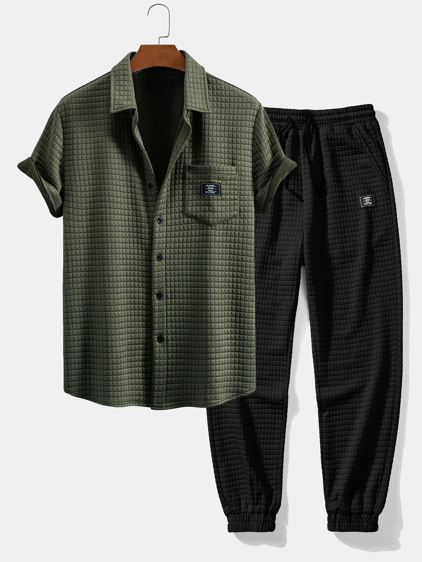 Short Sleeve Waffle Shirt & Drawstring Waffle Jogger Pants