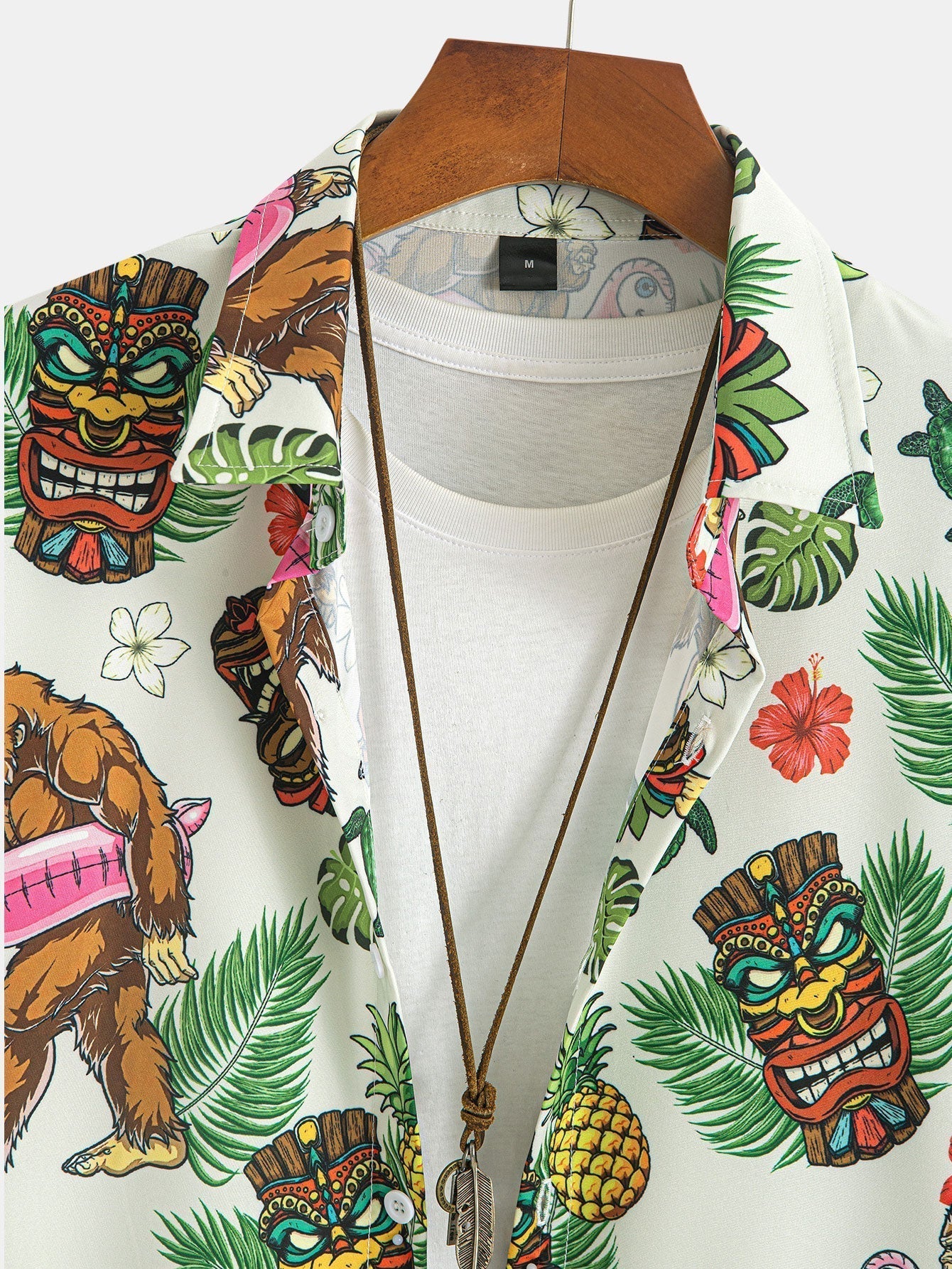 Tropical Tiki Bigfoot Print Button Up Shirt & Man Mid Length Drawstring Swim Shorts