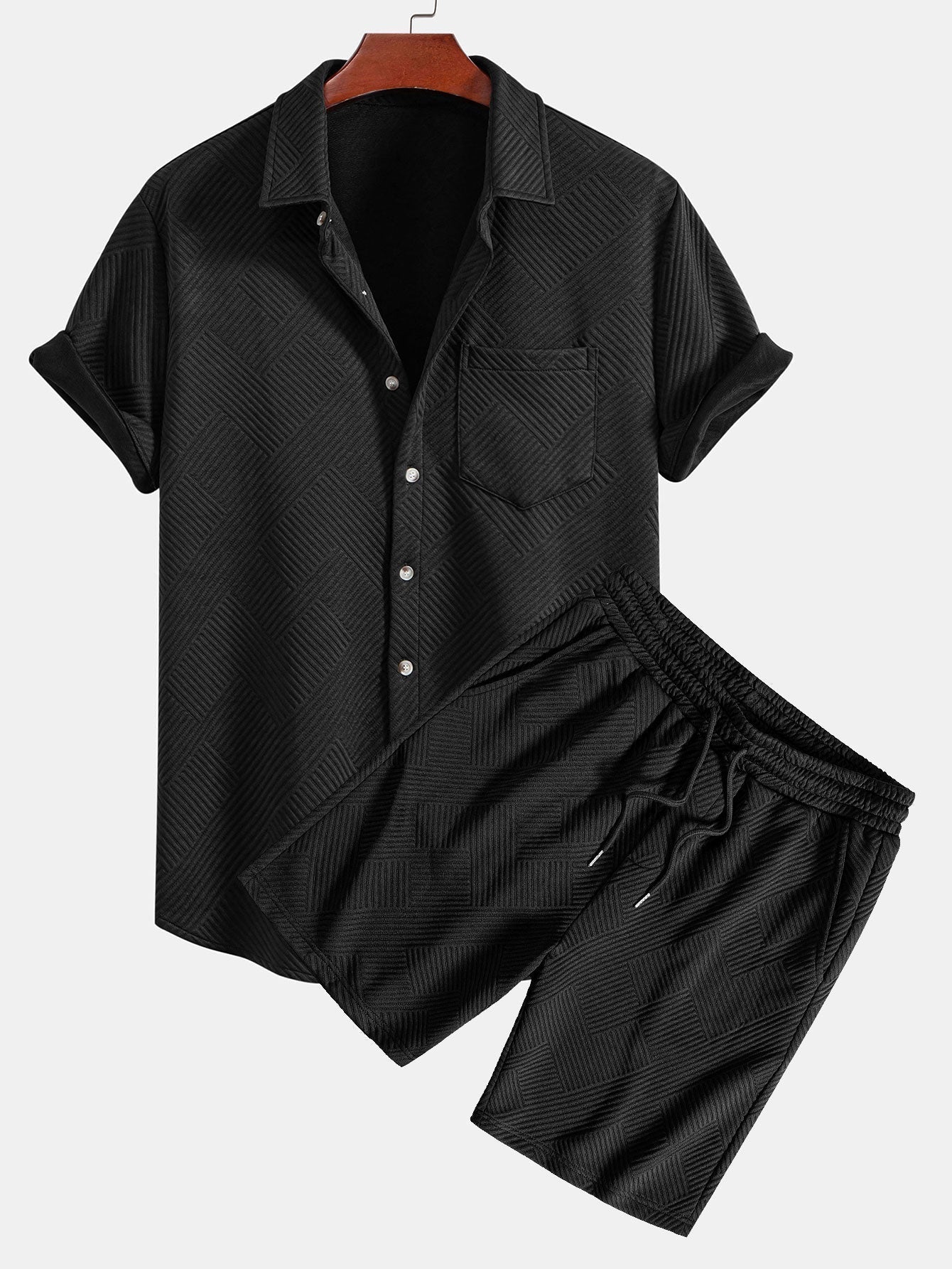 Stripe Jacquard Button Up Shirt & Shorts