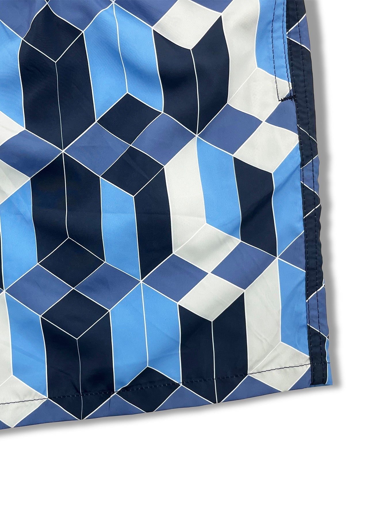 Linen Rayon Blend Button Up Shirt & Geometric Color Block Print Swim Shorts