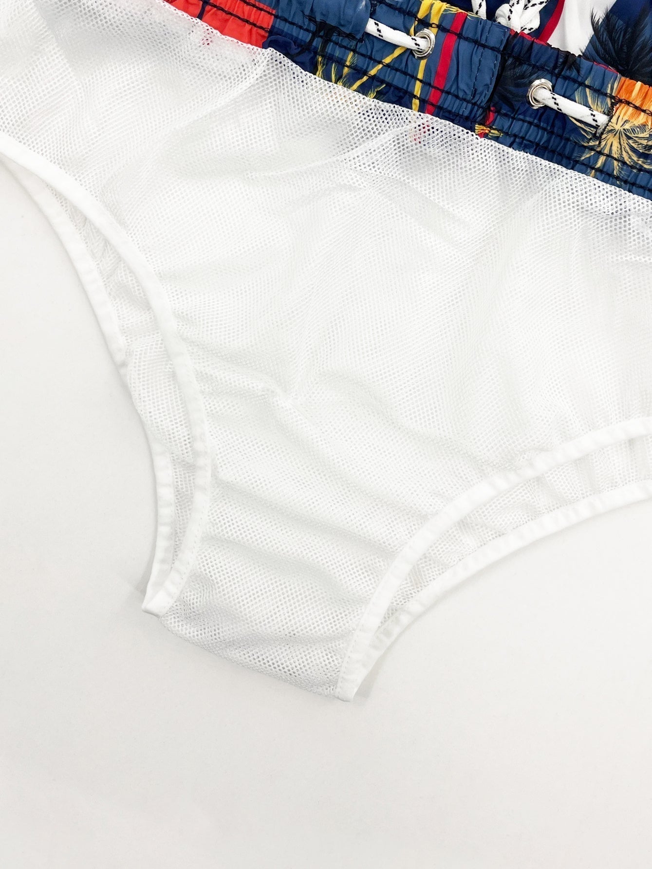 Linen Rayon Blend Button Up Shirt & Palm Tree Color Block Print Swim Shorts