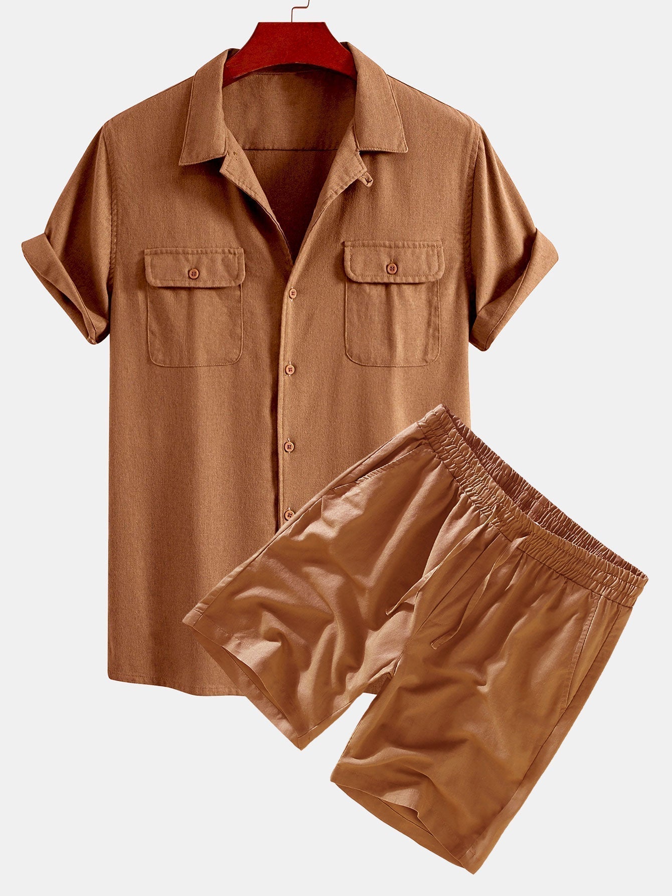 Linen Cuban Shirt With Pockets & Linen Drawstring Shorts