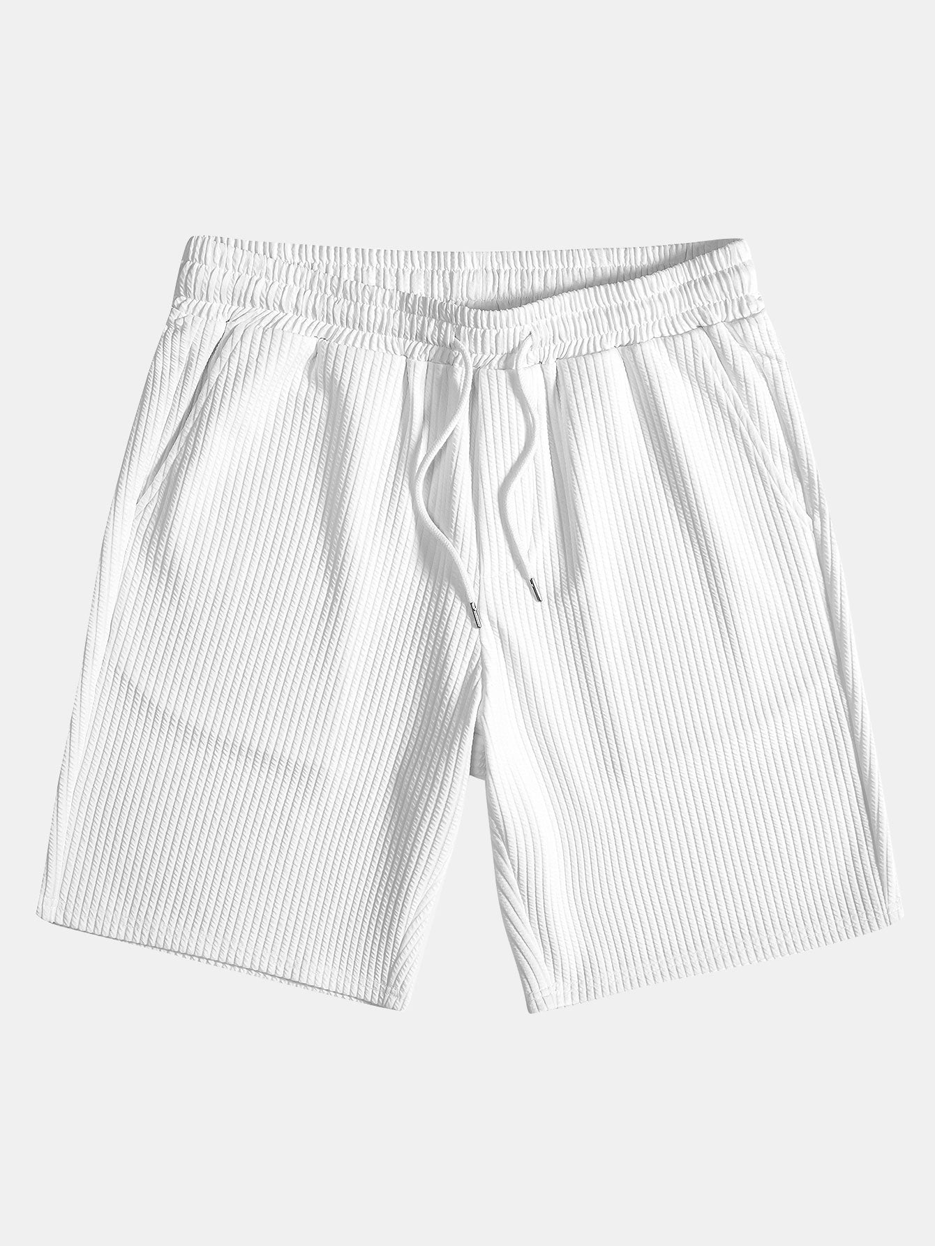 Muscle Fit Ribbed Deep Cuban Shirt & Drawstring Ribbed Shorts