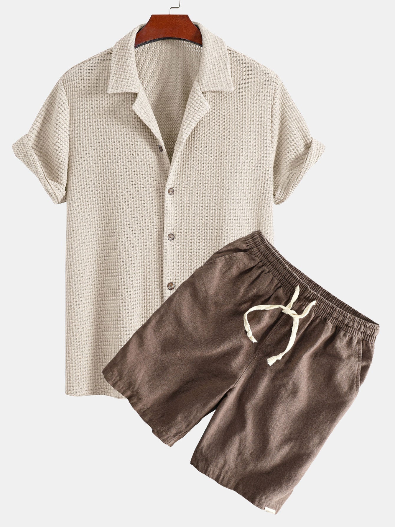 Textured Cuban Shirt & Linen Cotton Blend Drawstring Shorts