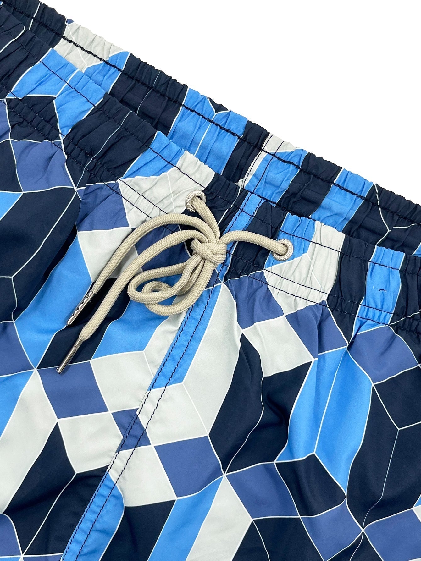 Linen Rayon Blend Button Up Shirt & Geometric Color Block Print Swim Shorts